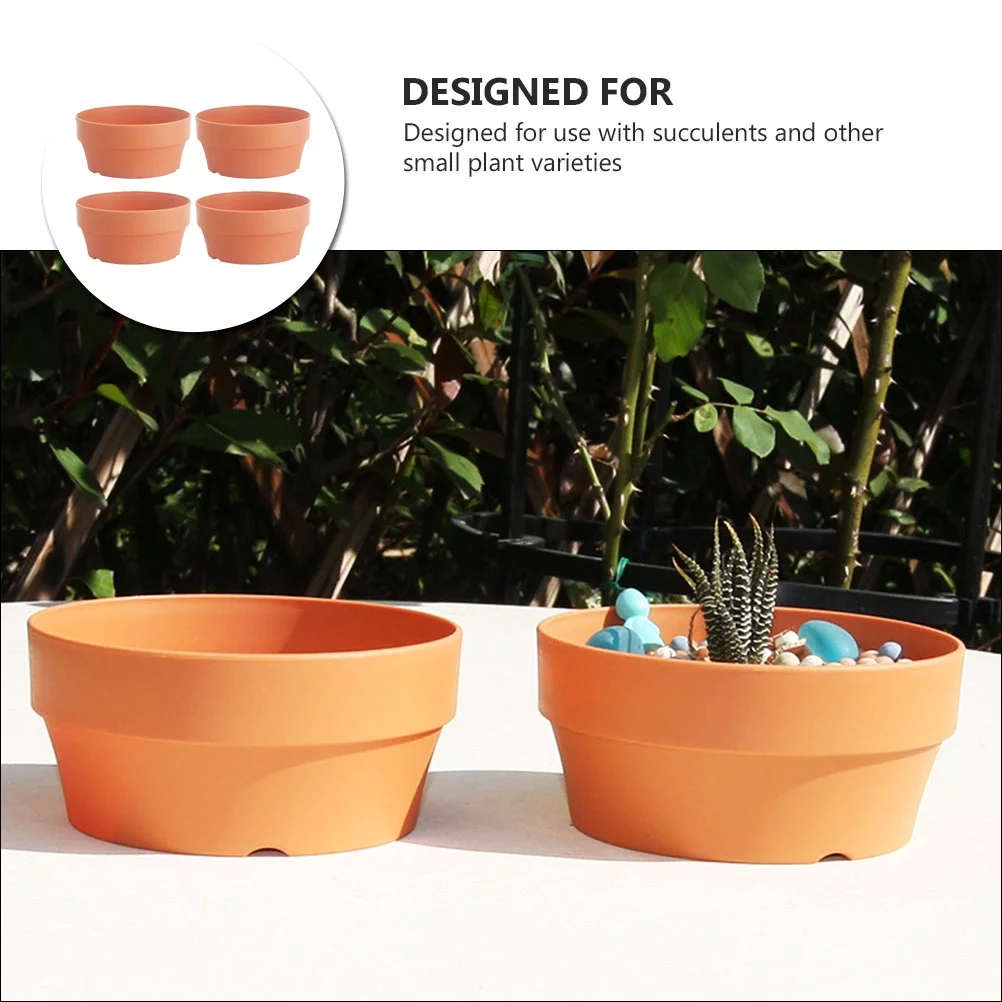 Gongxipen 4Pcs Imitation Clay Succulent Flowerpot Japanese Style Round Planter (Khaki)
