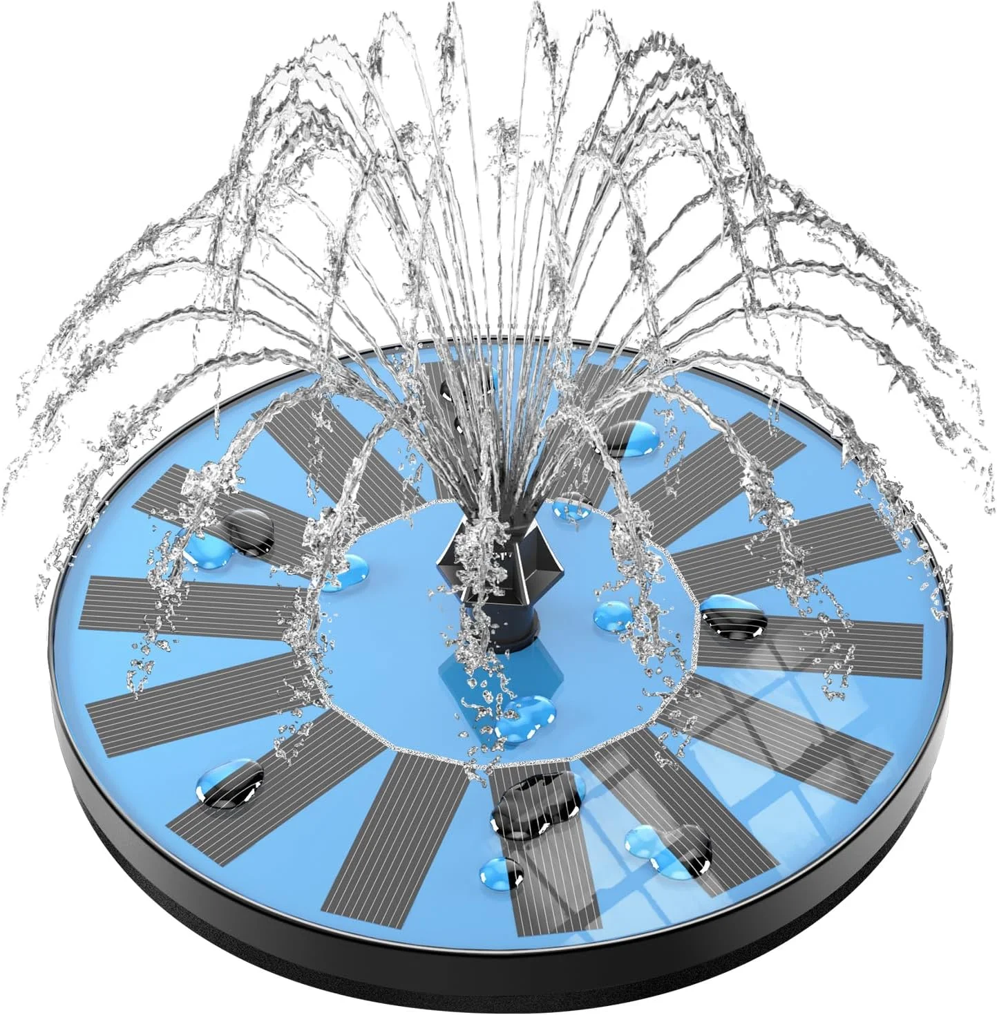 Solar Fountain Bird Bath Fountains Upgraded 100% Glass Panel, Solar Powered Water Fountain Pump with 8 Nozzle & 4 Fixer for Garden, Pond, Pool, Patio, Fish Tank, Outdoor - No Battery Needed