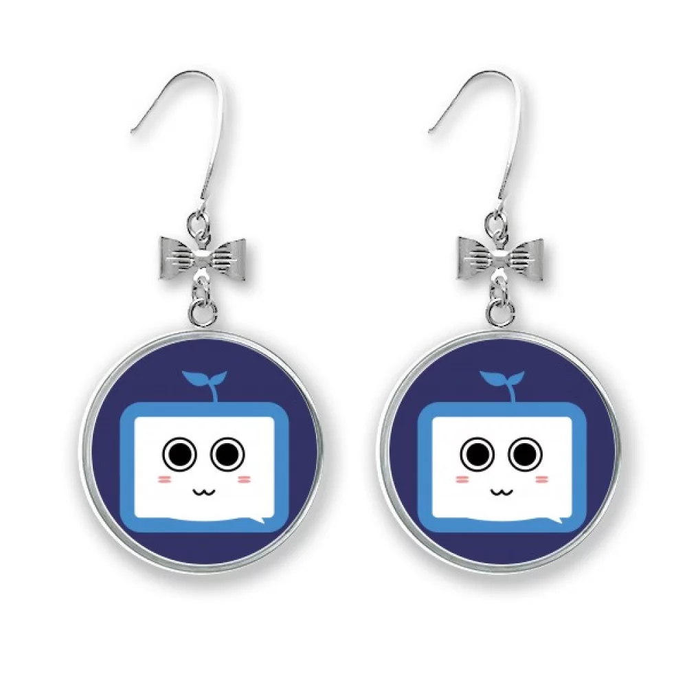 Saplings Cute Small TV Face Original Bow Earrings Drop Stud Pierced Hook