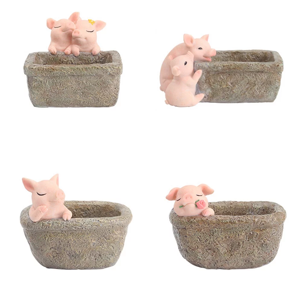 Gongxipen 1PC Resin Flowerpot Piggy Pot Succulent Plant Pot Cactus Plant Pot Container Planter (Pig Father and Son)