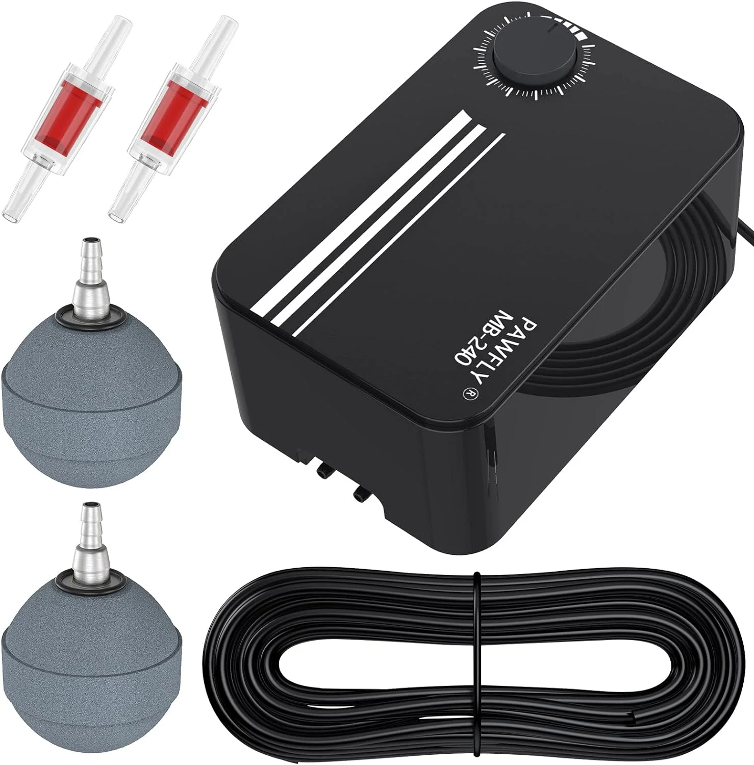 Pawfly 120 GPH Pond Aeration Kit Dual Outlets Adjustable Oxygen Aerator Pond Air Pump Kit with Stone Airline Tubing and Check Valve Accessories for Water Gardens & Koi Fish Ponds up to 300 Gallons