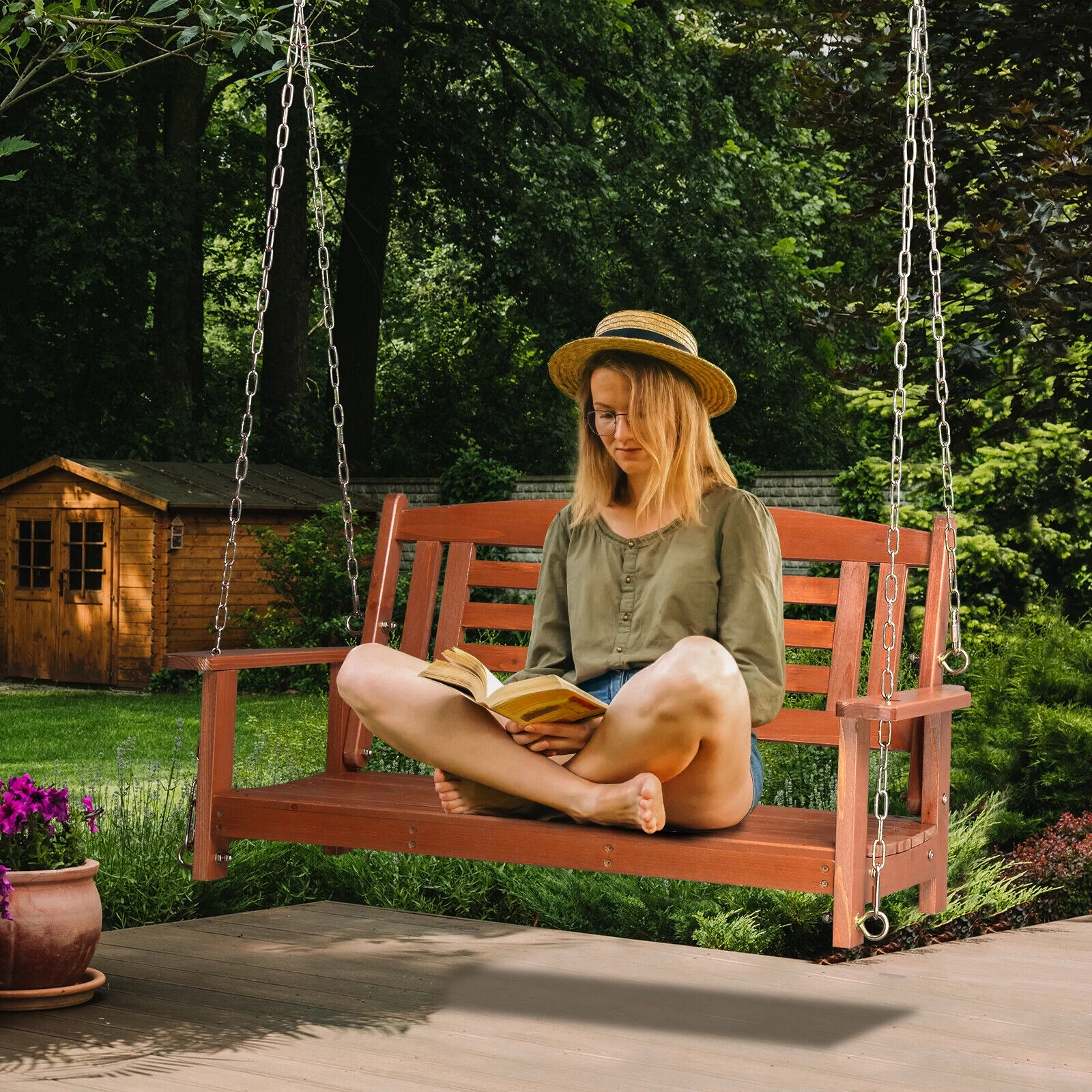 44 In Porch Swing Bench Wooden Hanging Outdoor Garden Patio Courtyard Hammock