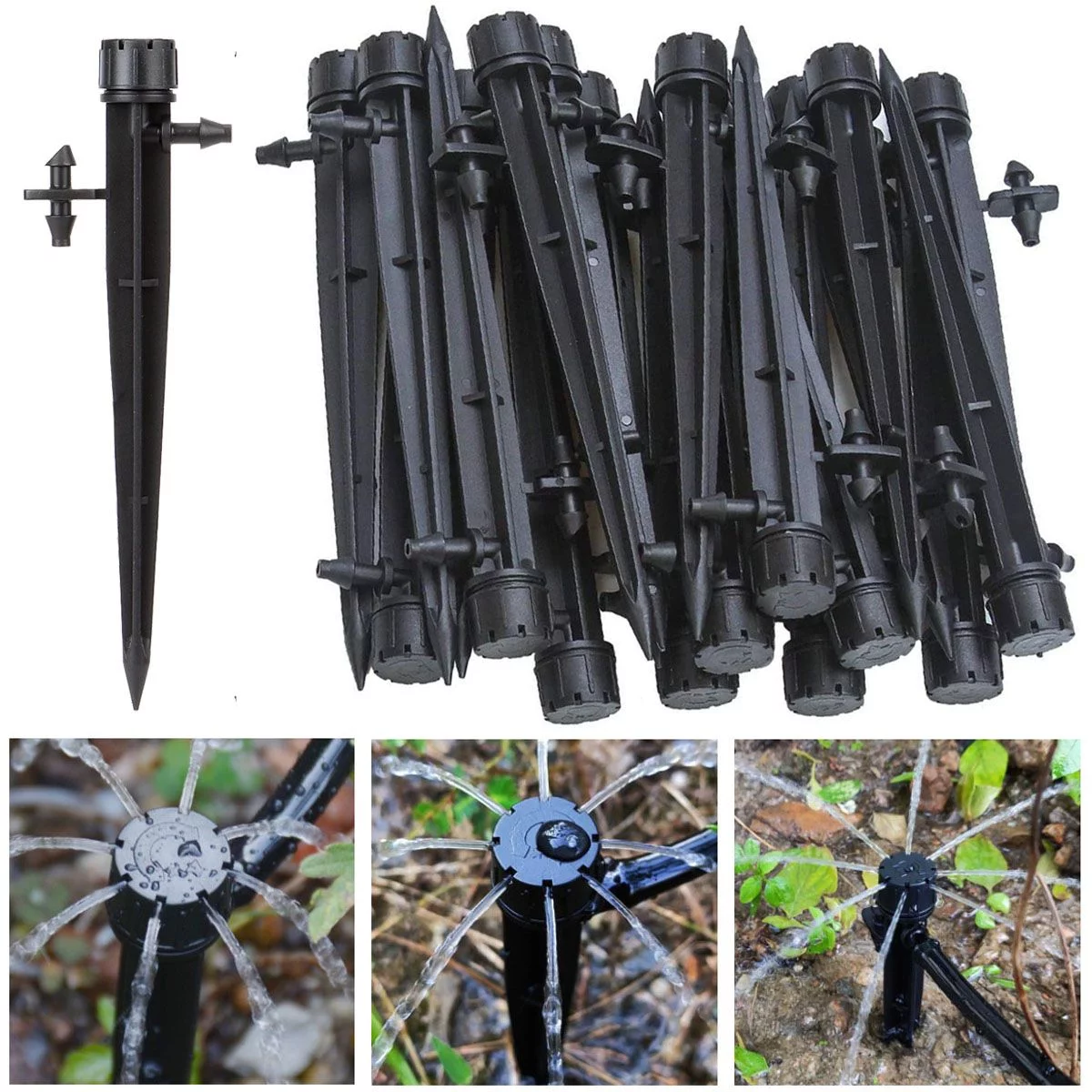 Deago 50PCS Adjustable 360 Degree Water Flow Irrigation Drippers on Stake Emitter Drip System for Garden Patio Lawn Flower