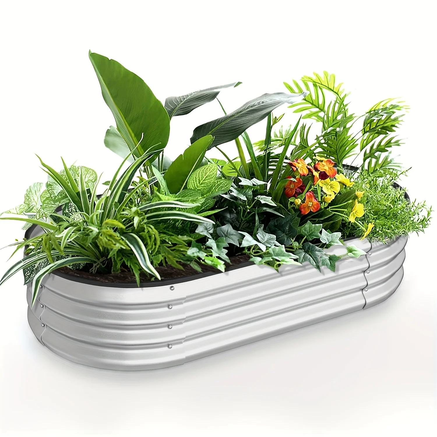 6X3X1 FT Outdoor Metal Raised Garden Bed Kit, Galvanized Large Oval Bottomless Planter Box for Vegetables, Flowers, Herbs, and Succulents, Silver