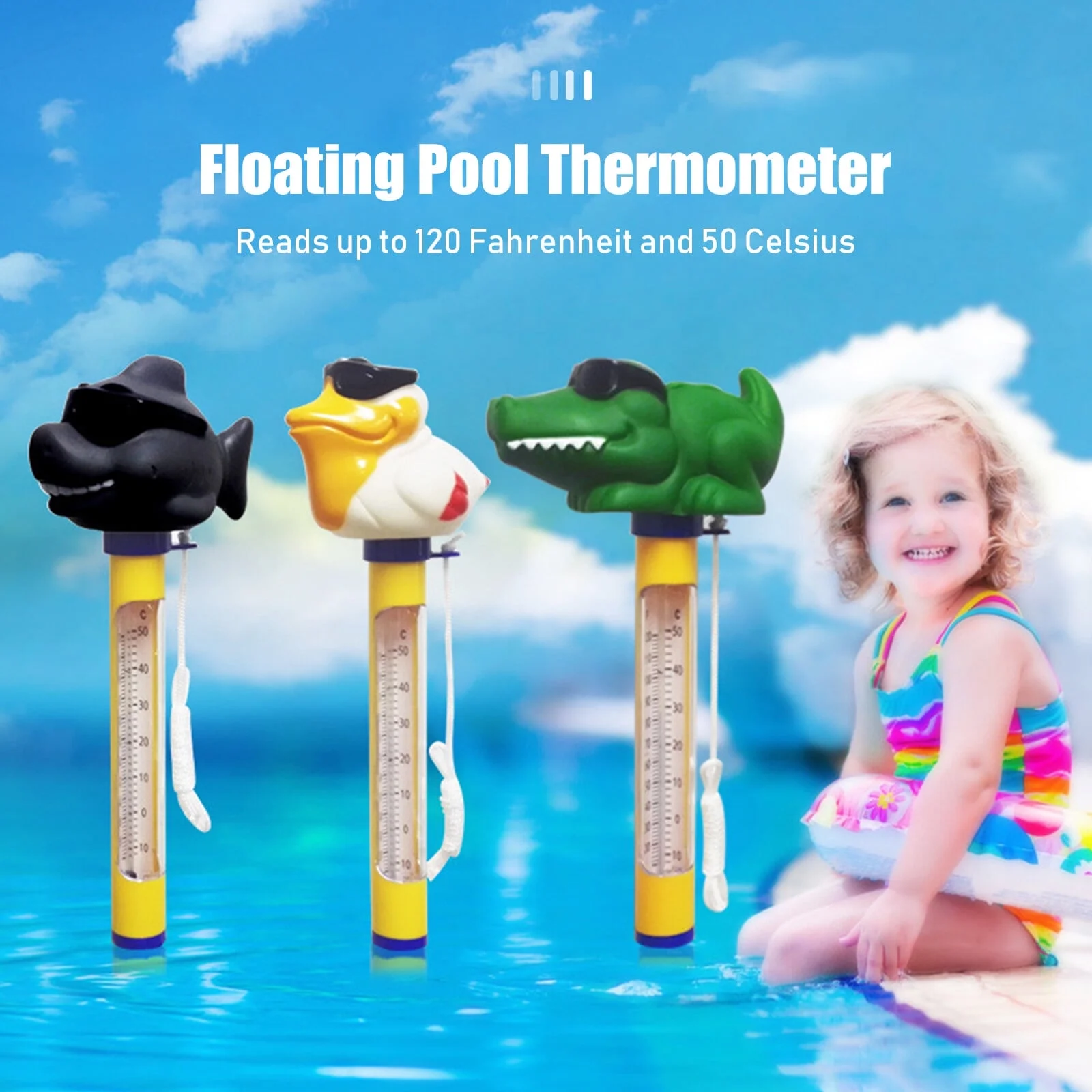 Anself Pool Thermometer Cartoon Animal Shape Water Temperature Thermometers with String for Indoor Swimming Pools Spas Hot Tubs Fish Ponds