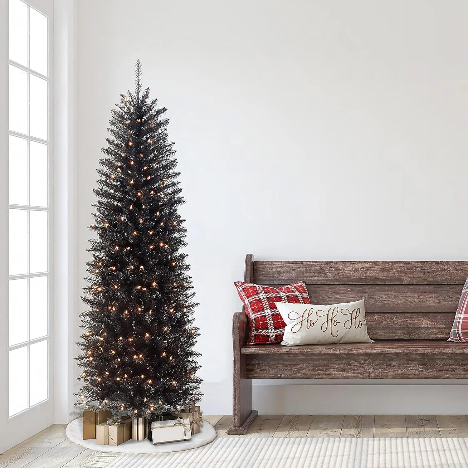 HYUN Pre-Lit 6.5' Black Pencil Fraser Fir Artificial Christmas Tree with 250 Lights