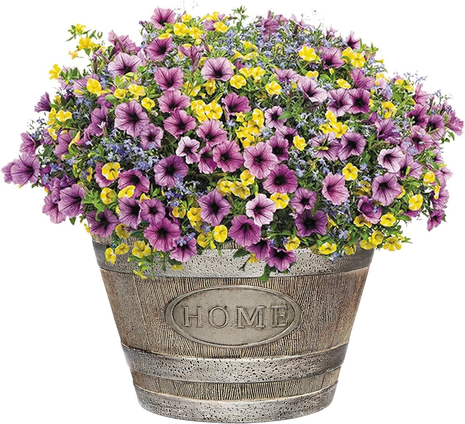 Whiskey Plastic Resin Home Flower Barrel Planter, Oak Brown,15