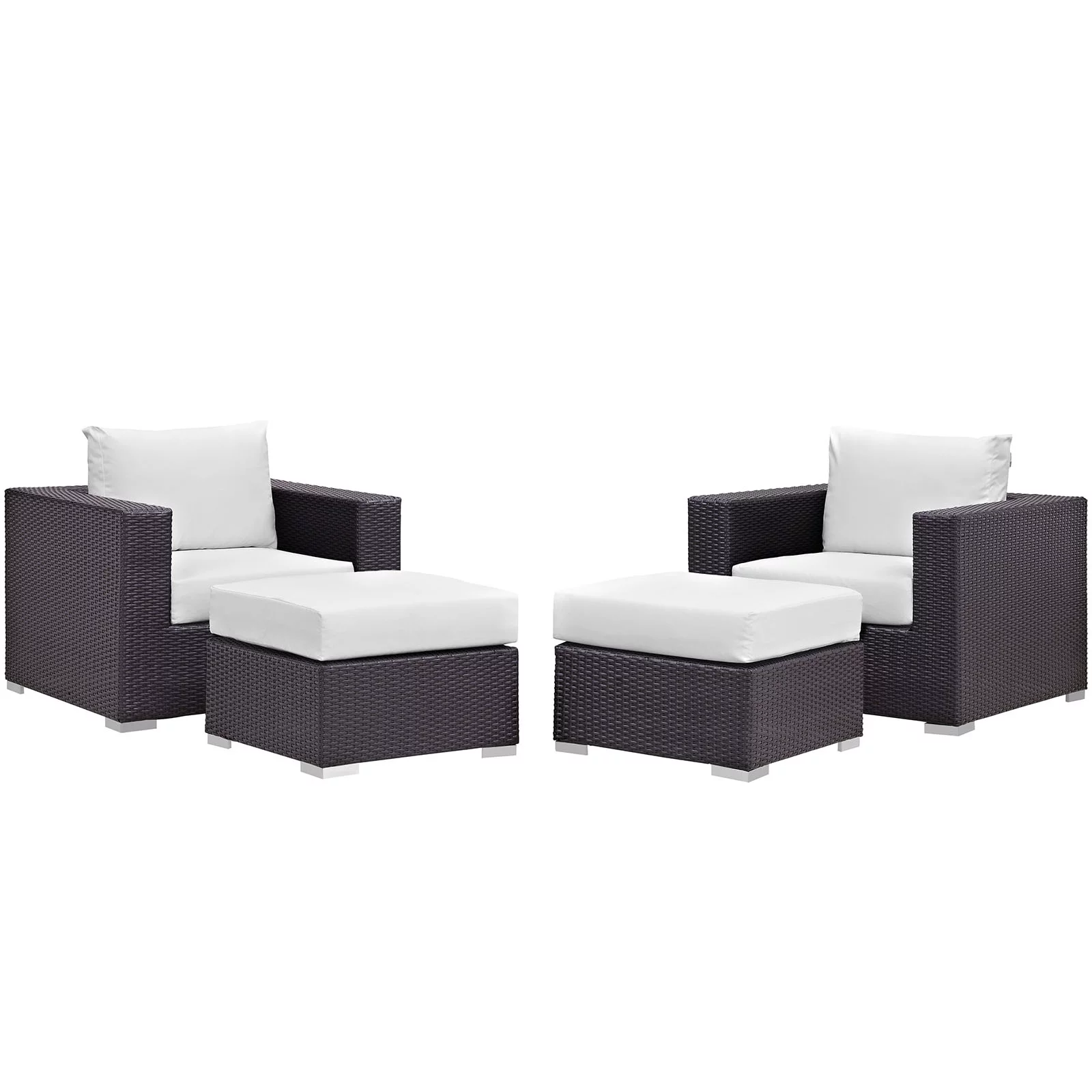 Modern Contemporary Urban Design Outdoor Patio Balcony Four PCS Sectional Sofa Set, White, Rattan