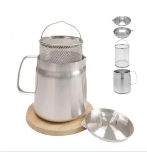 Stainless Steel Large Capacity Oil Fryer and filter Cup Combo, O0lil filter Pott, 304 stainless Steel Large Capacity Versatile Oll filter Vessel Tank (2l)