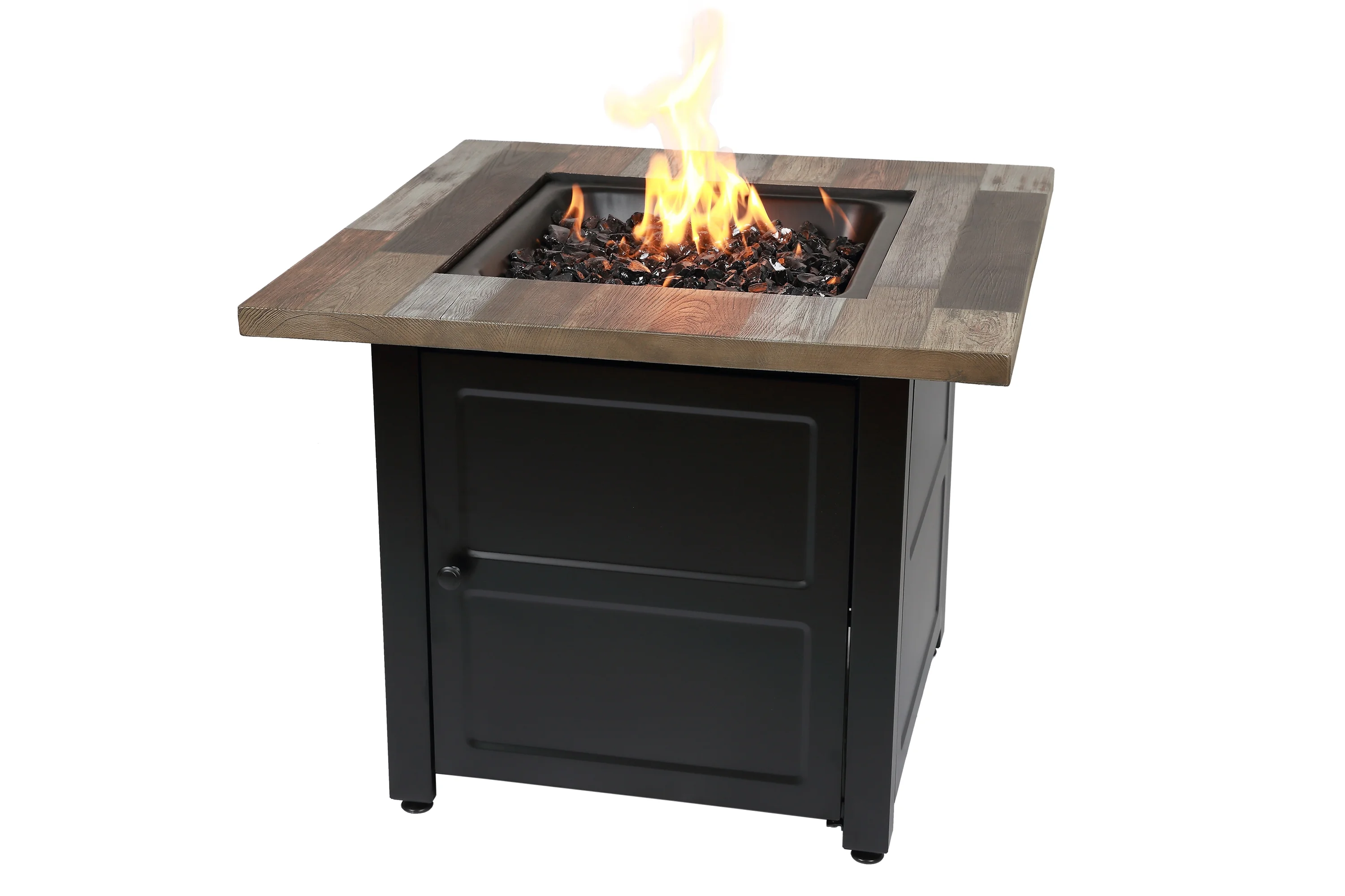 Endless Summer GAD15298ES 30 in. The Cayden Square Gas Fire Table with Printed Cement Resin Mantel