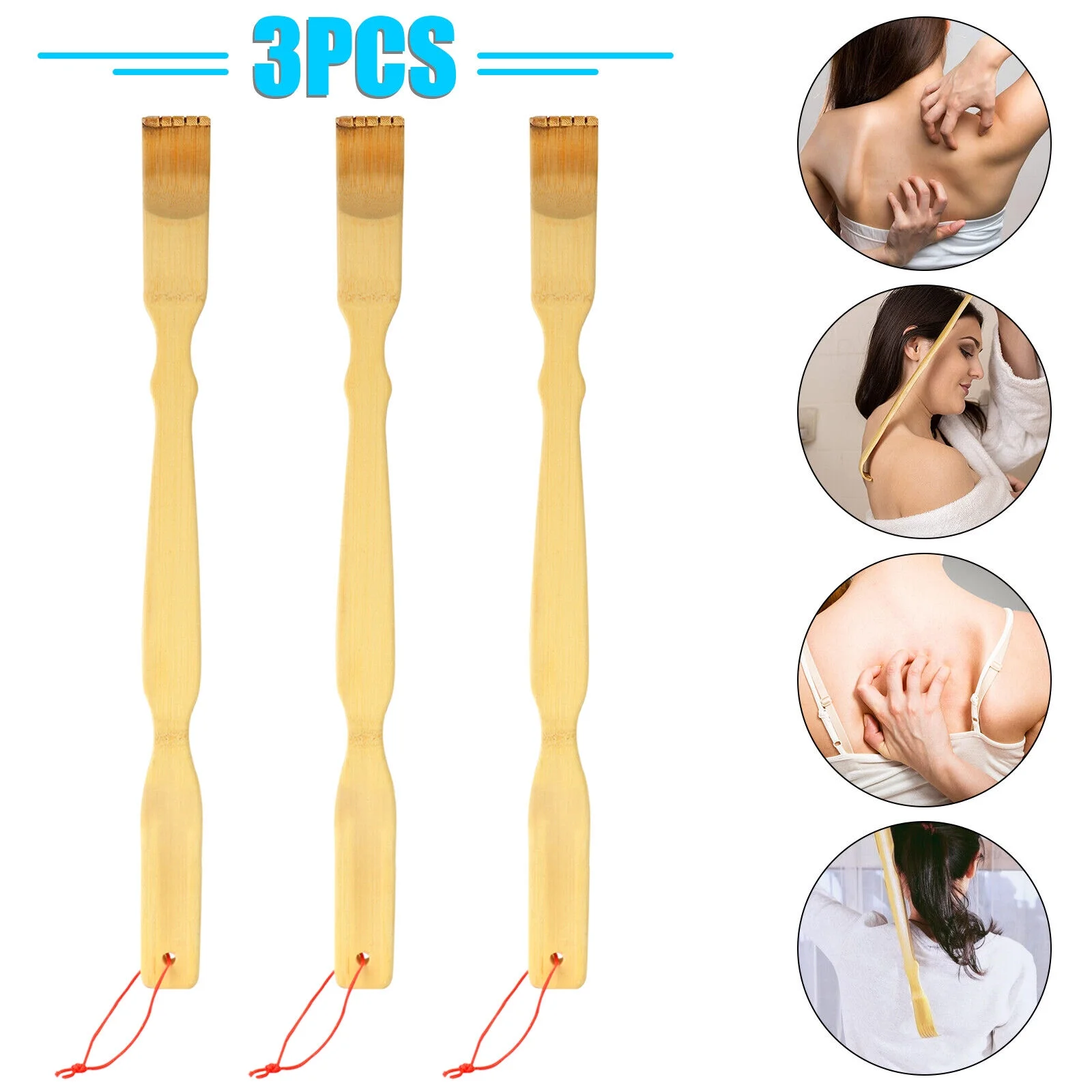 3X Natural Bamboo Wooden Tickling Rake Back Scratcher Pick Itch Relief Tool Gift