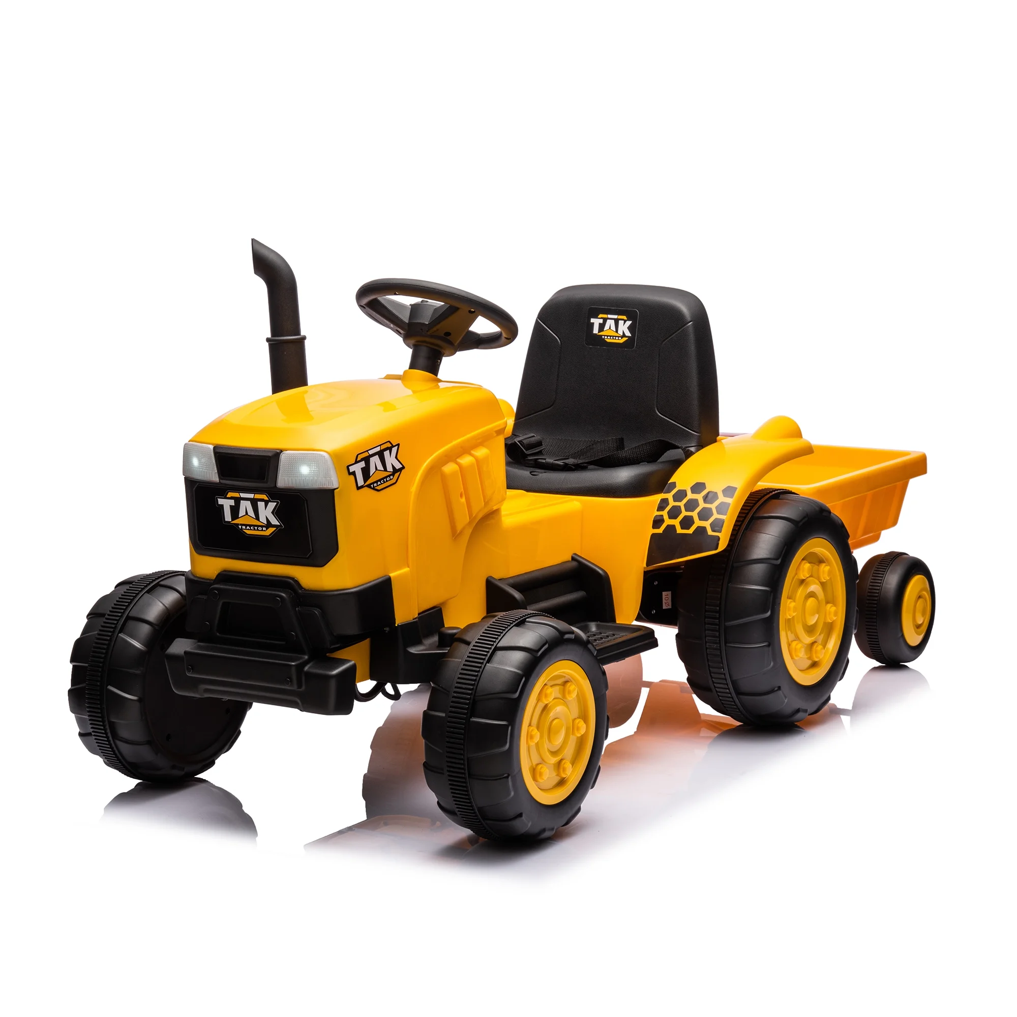 12V Kids Ride on Tractor Electric Excavator Battery Powered Motorized Car for Kids Ages 3-6, with , Detachable Trailer, Remote Control, & Bright Headlight, Yellow