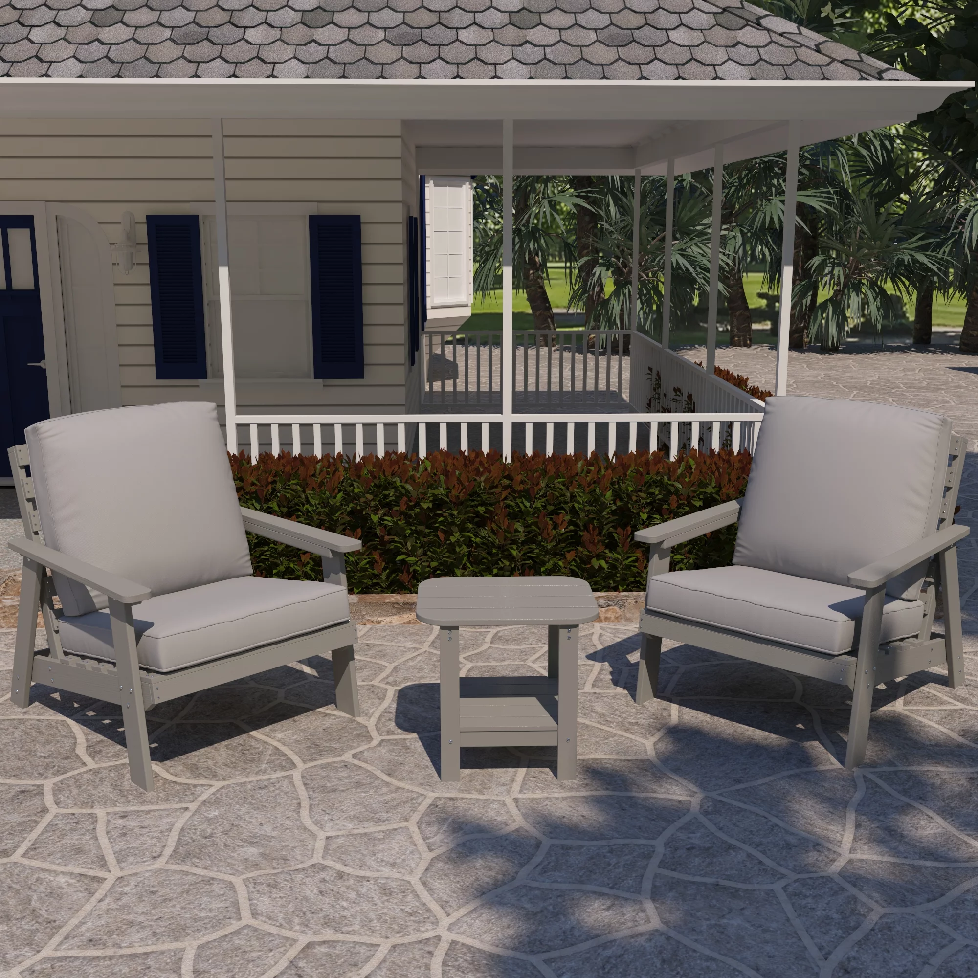 Clihome 3 Pieces Outdoor 30 inch Resin Outdoor Patio Lounge Chair For Garden Furniture Set With Coffee Table