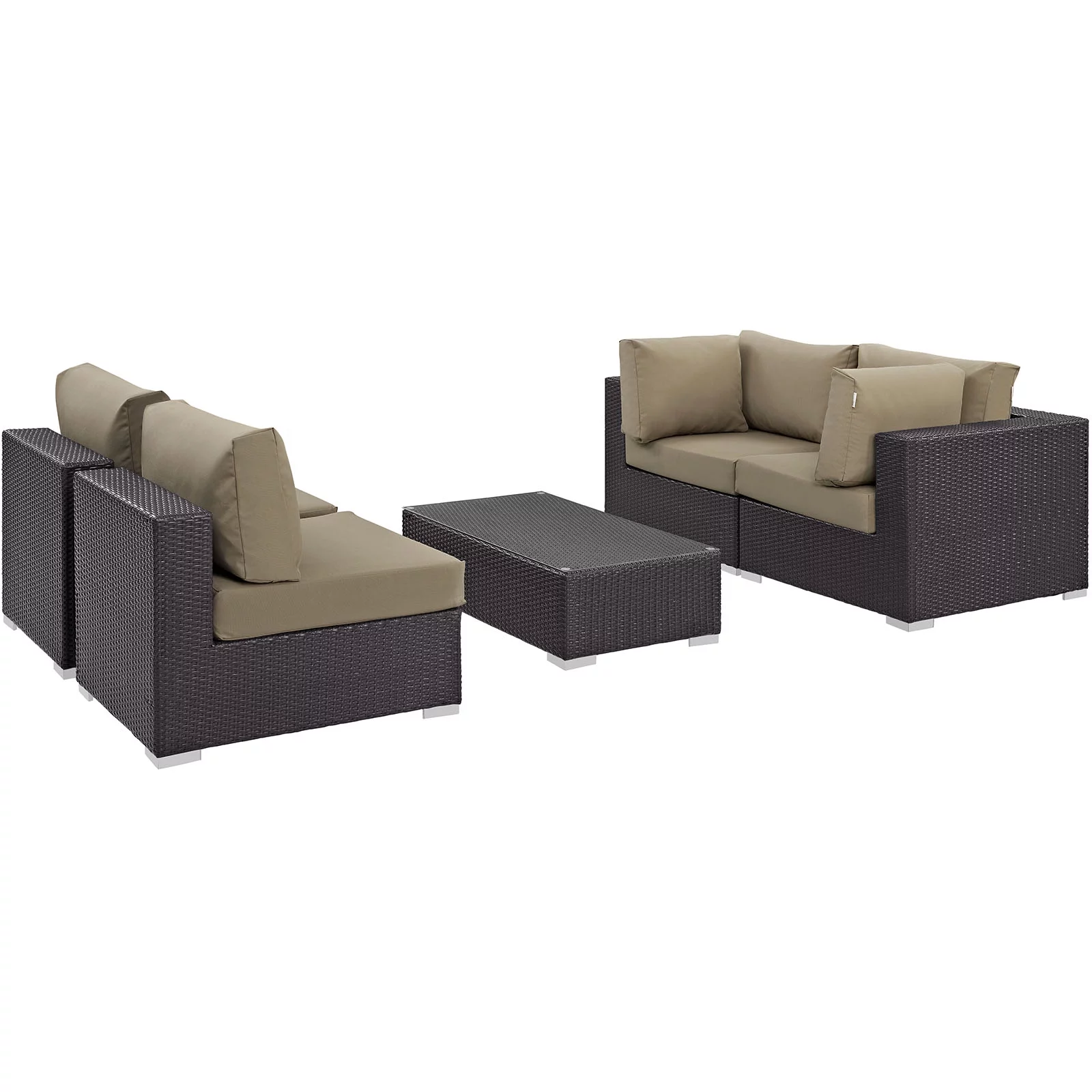 Modern Contemporary Urban Design Outdoor Patio Balcony Five PCS Sectional Sofa Set, Brown, Rattan
