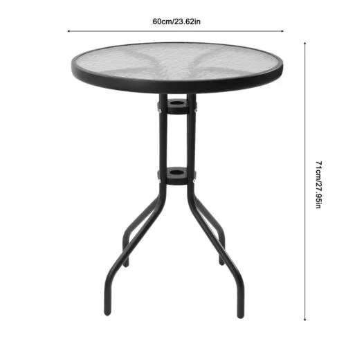 Outdoor Round Tempered Glass Dining Table w/o Umbrella Hole Suitable For Patio