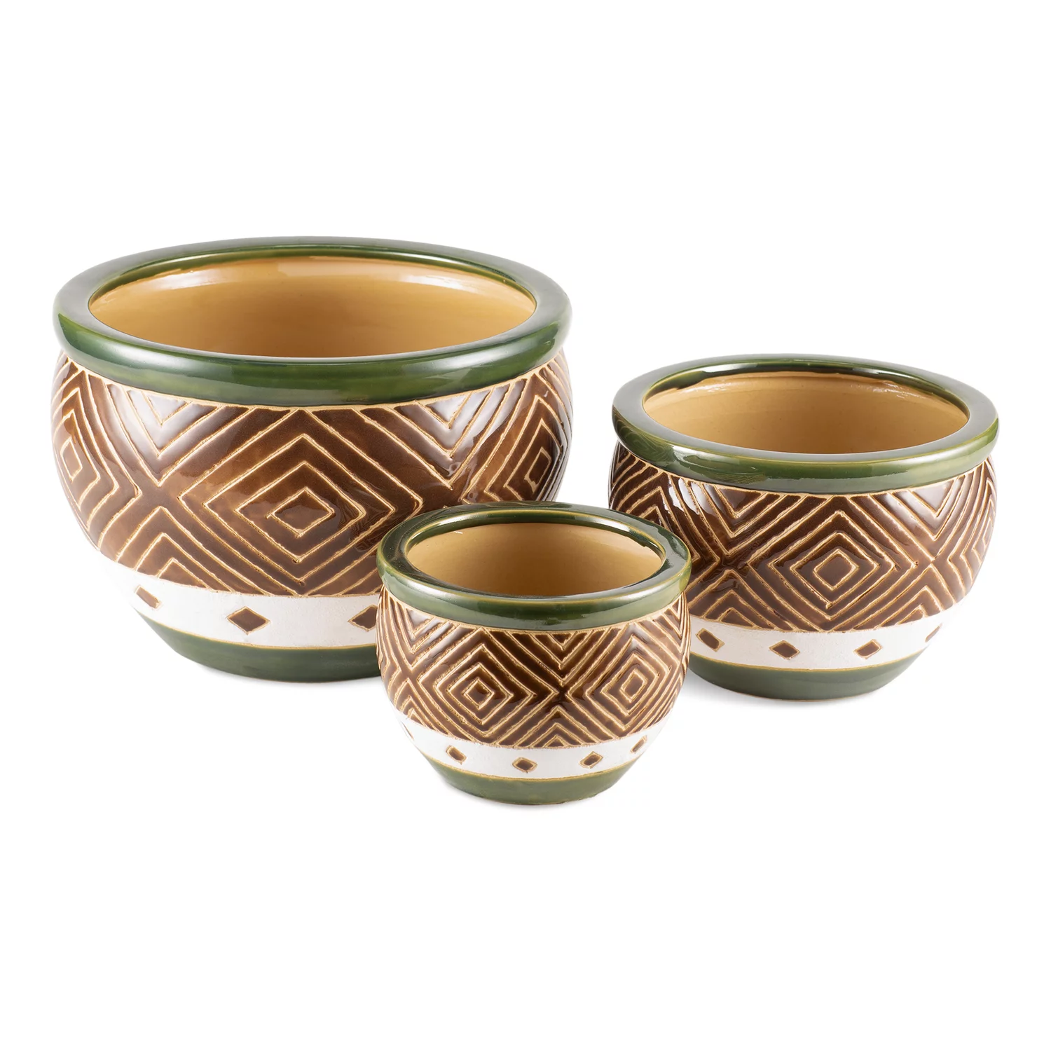 Zingz & Thingz 3 Piece Ceramic Jade Planter Set in Green and Sand