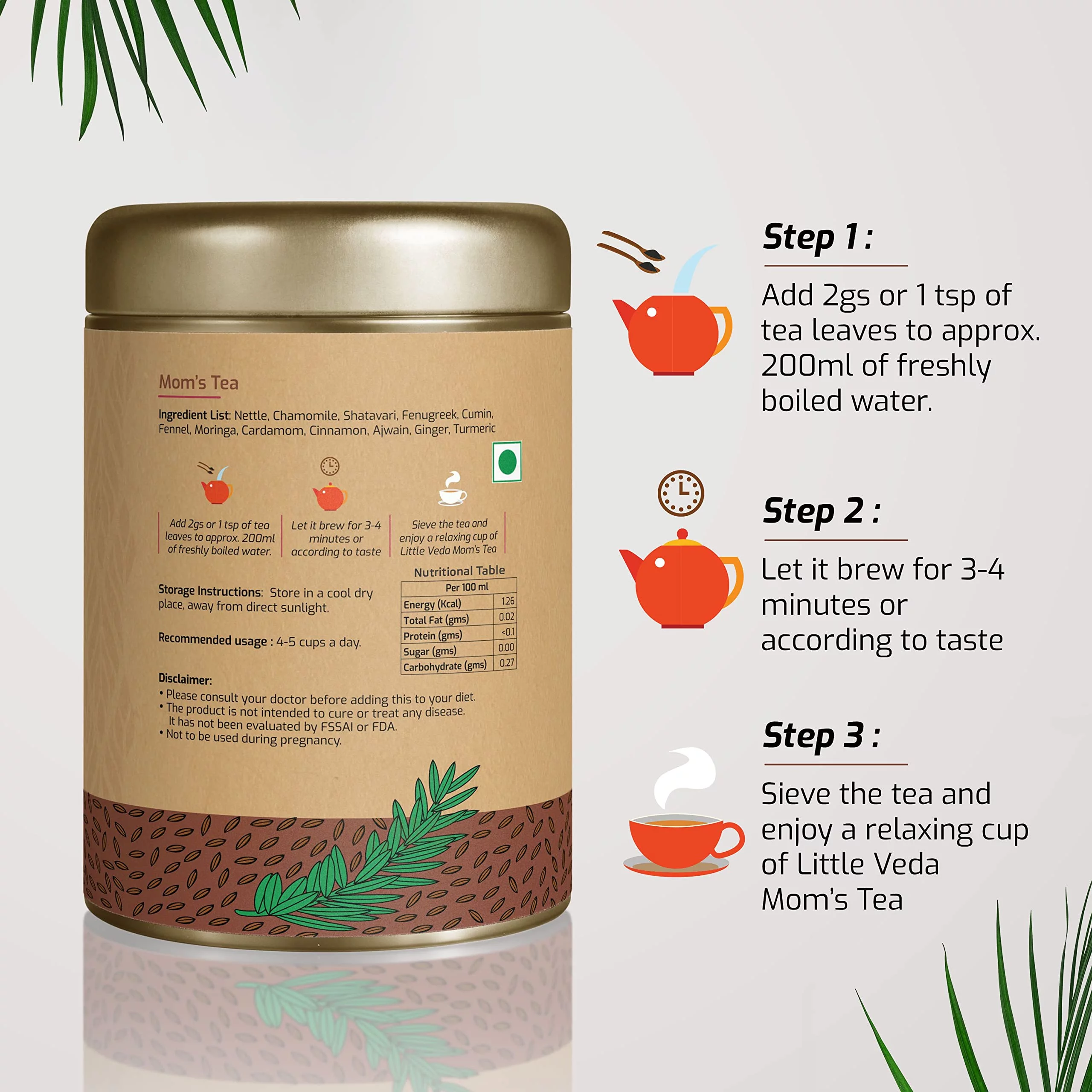 LittleVeda Mom's Tea (Traditional) for Breastfeeding Mothers - Increase Breast Milk with Caffeine Free Tea, Improve Lactation in Nursing Mom's with Fenugreek, Shatavari 50g