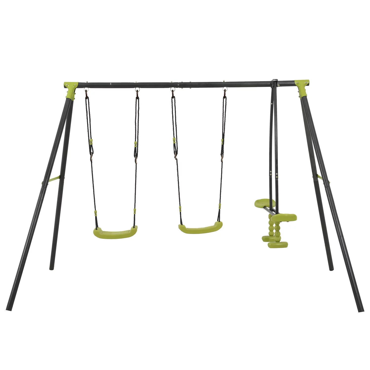 interesting triple children metal safe swing set 440lbs for outdoor playground three seat swing black and green for age 3+