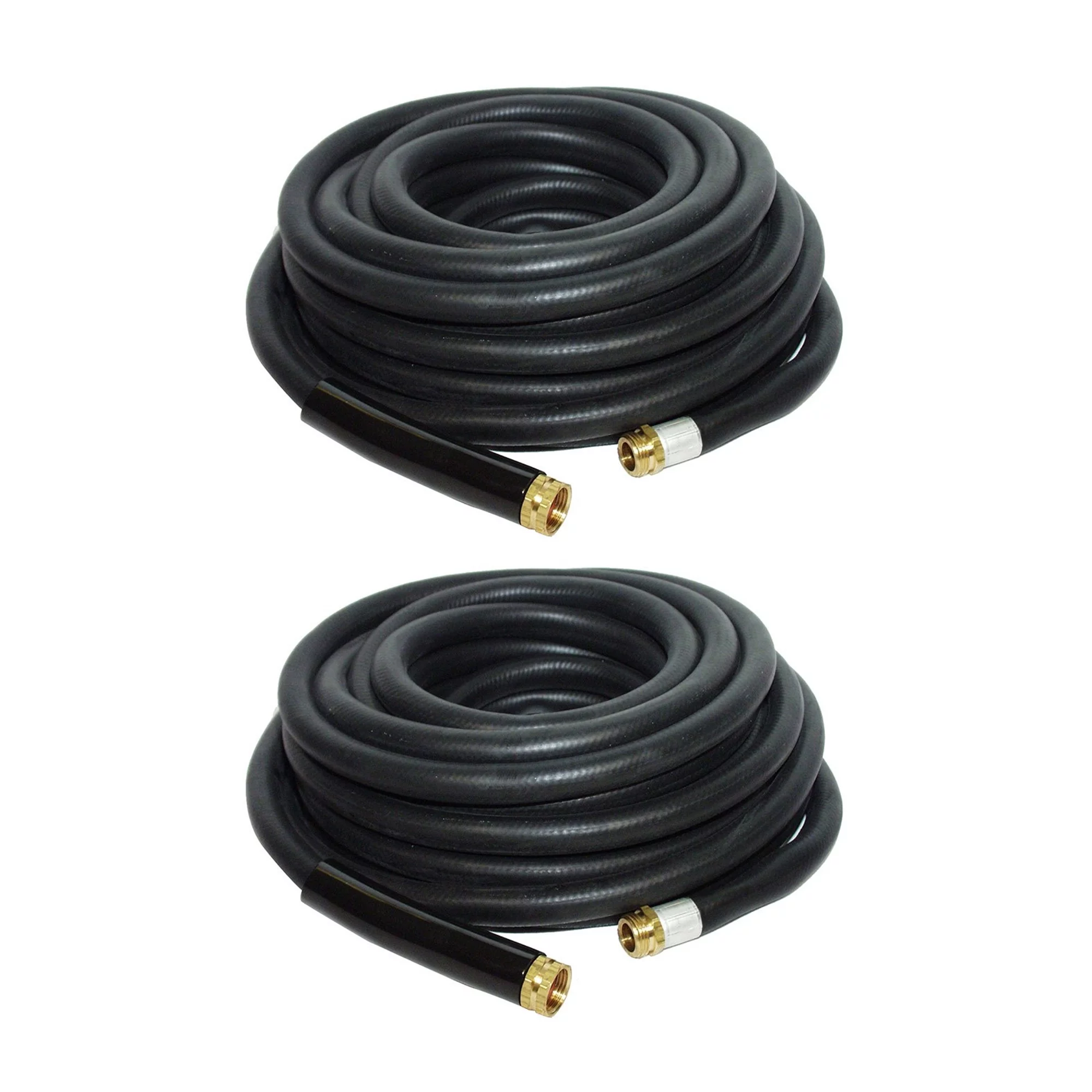 Apache 50 Ft Industrial Rubber Garden Water Hose w/ Brass Fittings (2 Pack)
