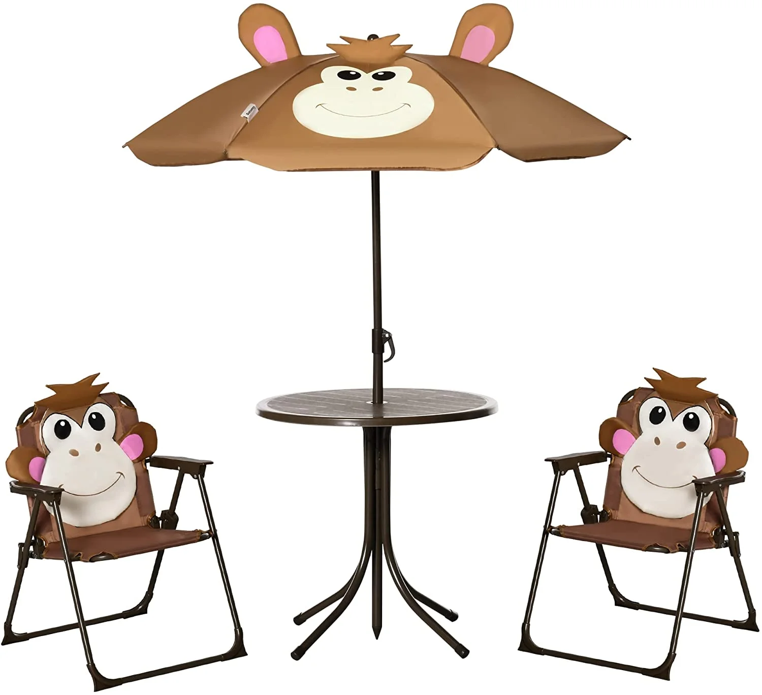 Kids Table and Chair Set, Outdoor Folding Garden Furniture, Picnic Table for Patio Backyard, with Removable & Height Adjustable Sun Umbrella, Aged 3-6 Years Old,White