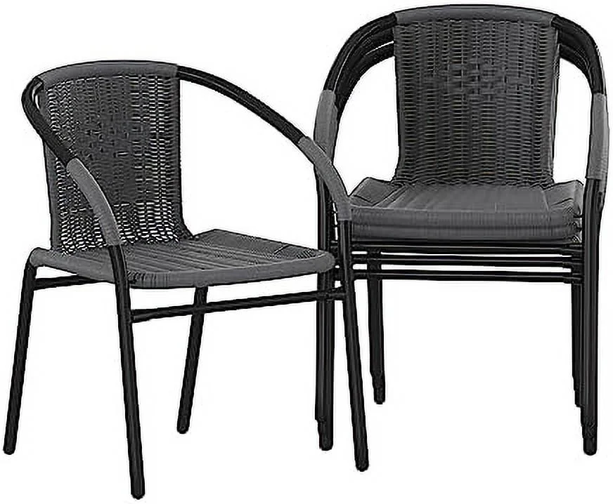 HBBOOMLIFE 4 Pack Beige Rattan Indoor-Outdoor Restaurant Stack Chair with Curved Back