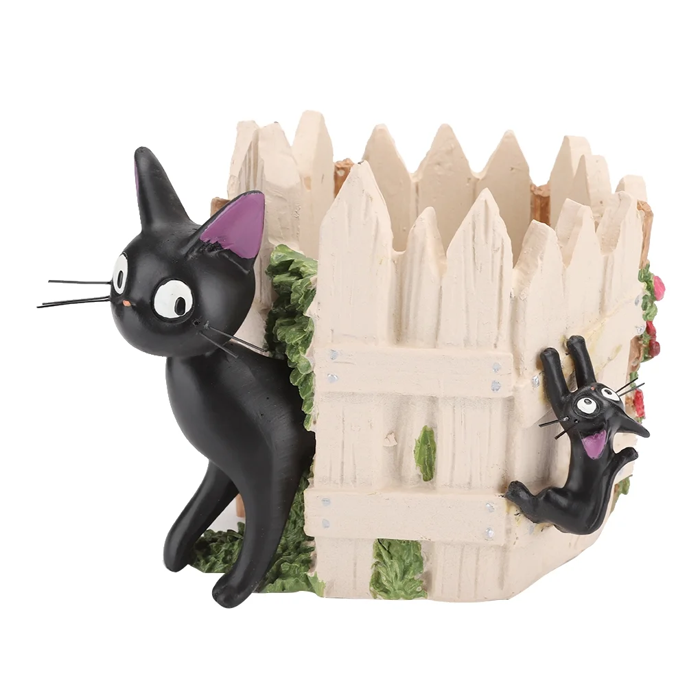 Flower Pot - Cute Black Cat Cartoon Resin Succulent Planter Fence Micro Landscape Flower Pots Plant Pot Decor