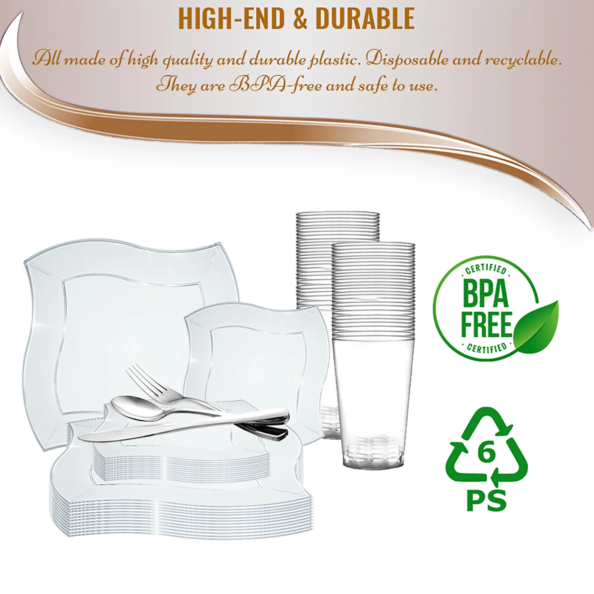 Smarty Clear Wave Plastic Wedding Value Set (60 Guests)