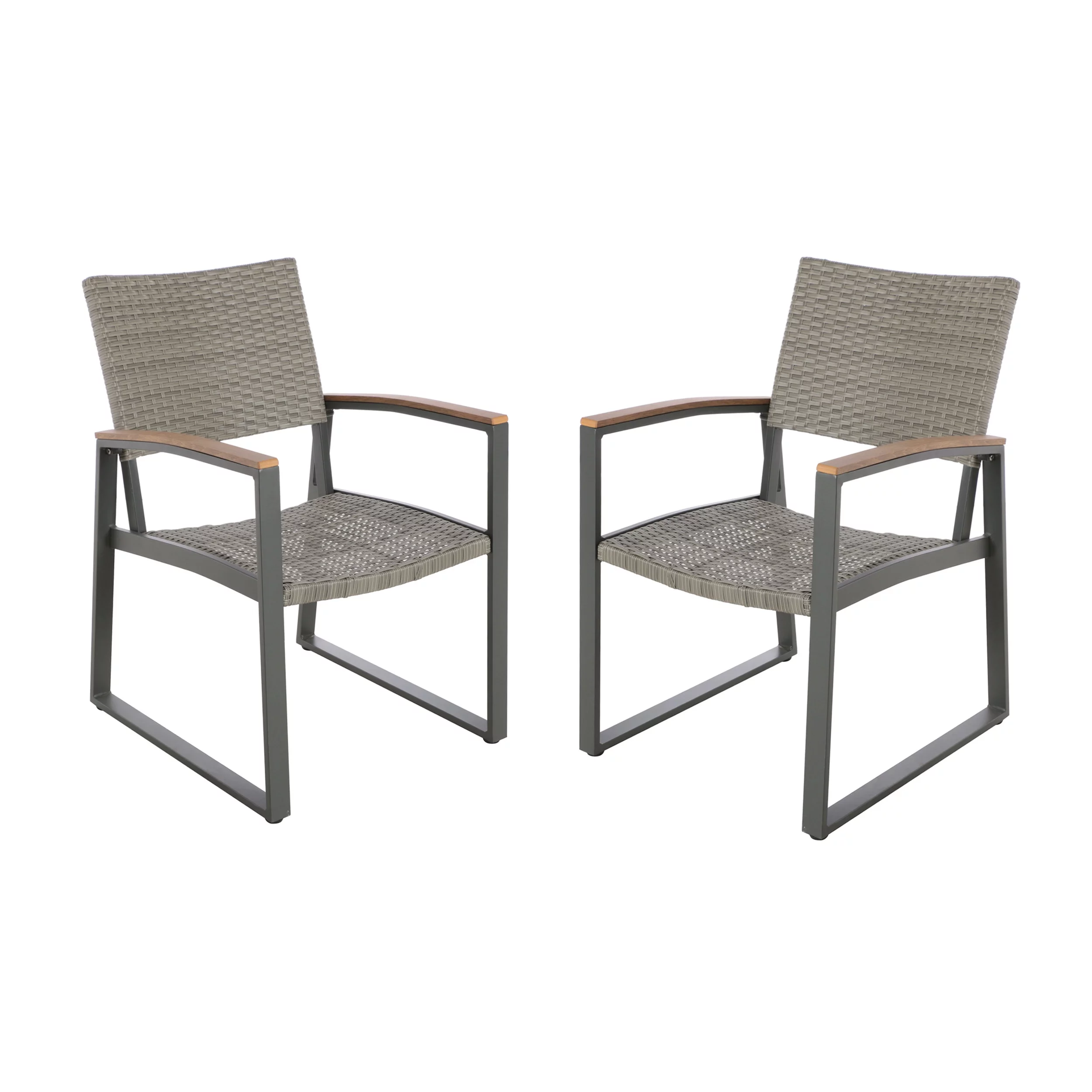 Augusta Outdoor Aluminum Dining Chairs, Set of 2, Natural, and Gray Wicker