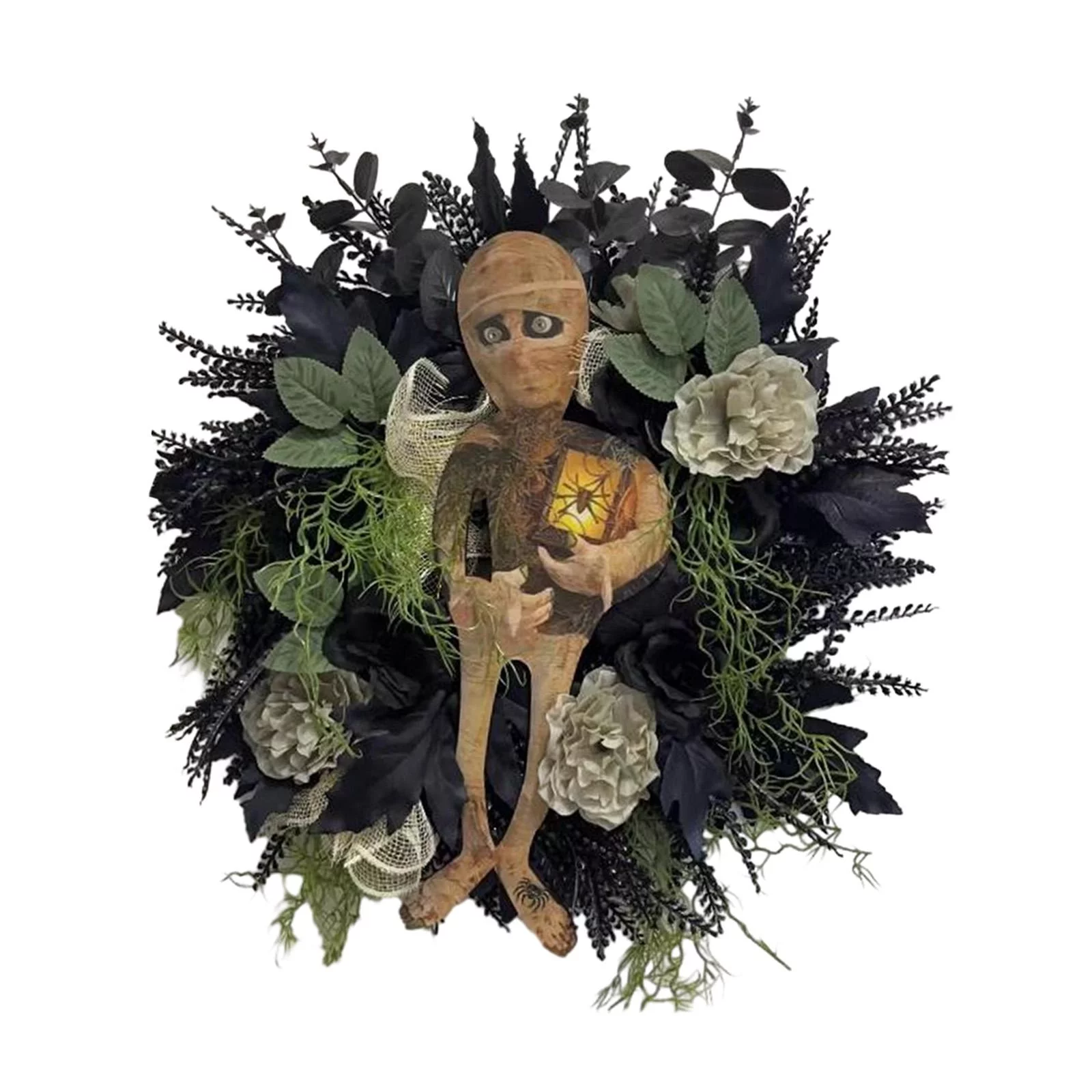 Halloween Wreath Mummy Flower Wreath Scary Fireplace Artificial Wreaths Outdoor Front Door Wreath for Farmhouse Festivals Stage Performance