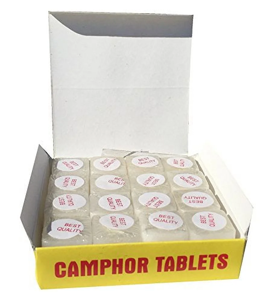 Camphor Tablets from India - 200 Grams - 64 Tablets (16 Blocks of 4) Brand