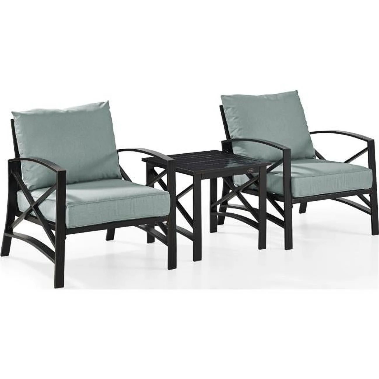 3 Piece Kaplan Outdoor Seating Set with Mist Cushion - Two Chairs, Side Table