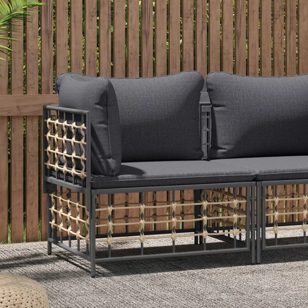 Andoer parcel,Patio Sofa With Dark Cushions Poly Rattan - Weather-resistantCushions And Powder-coated Weather-resistantFurniture Sofa - Weather-resistant And Powder-coated Steel