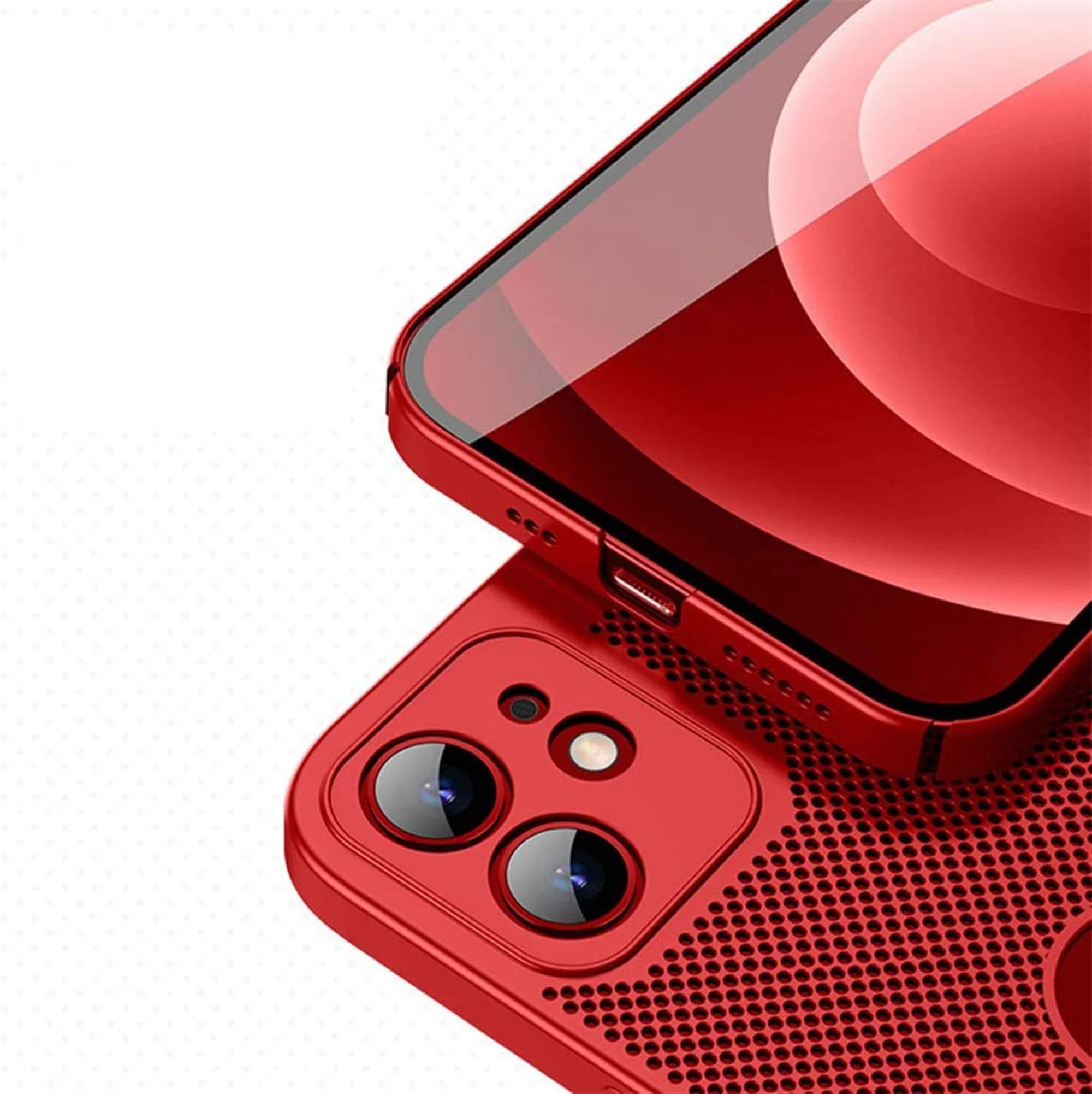 Heat Dissipation iPhone 14 Plus Case (Red) Breathable Cooling Hollow Cellular Hole Full Camera Lens Protection Ultra Slim Cover
