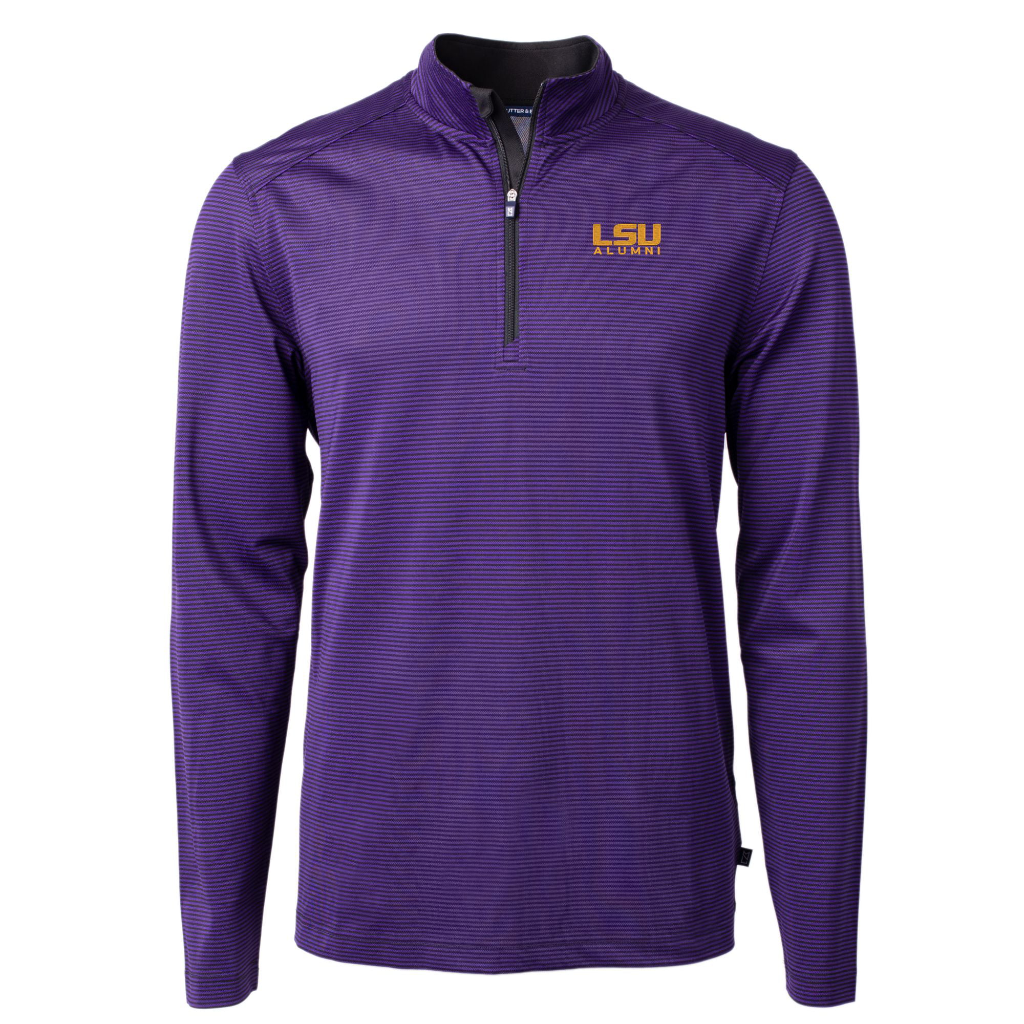 Men's Cutter & Buck  Purple LSU Tigers Alumni Logo DryTec Virtue Eco Pique Micro Stripe Recycled Quarter-Zip Pullover