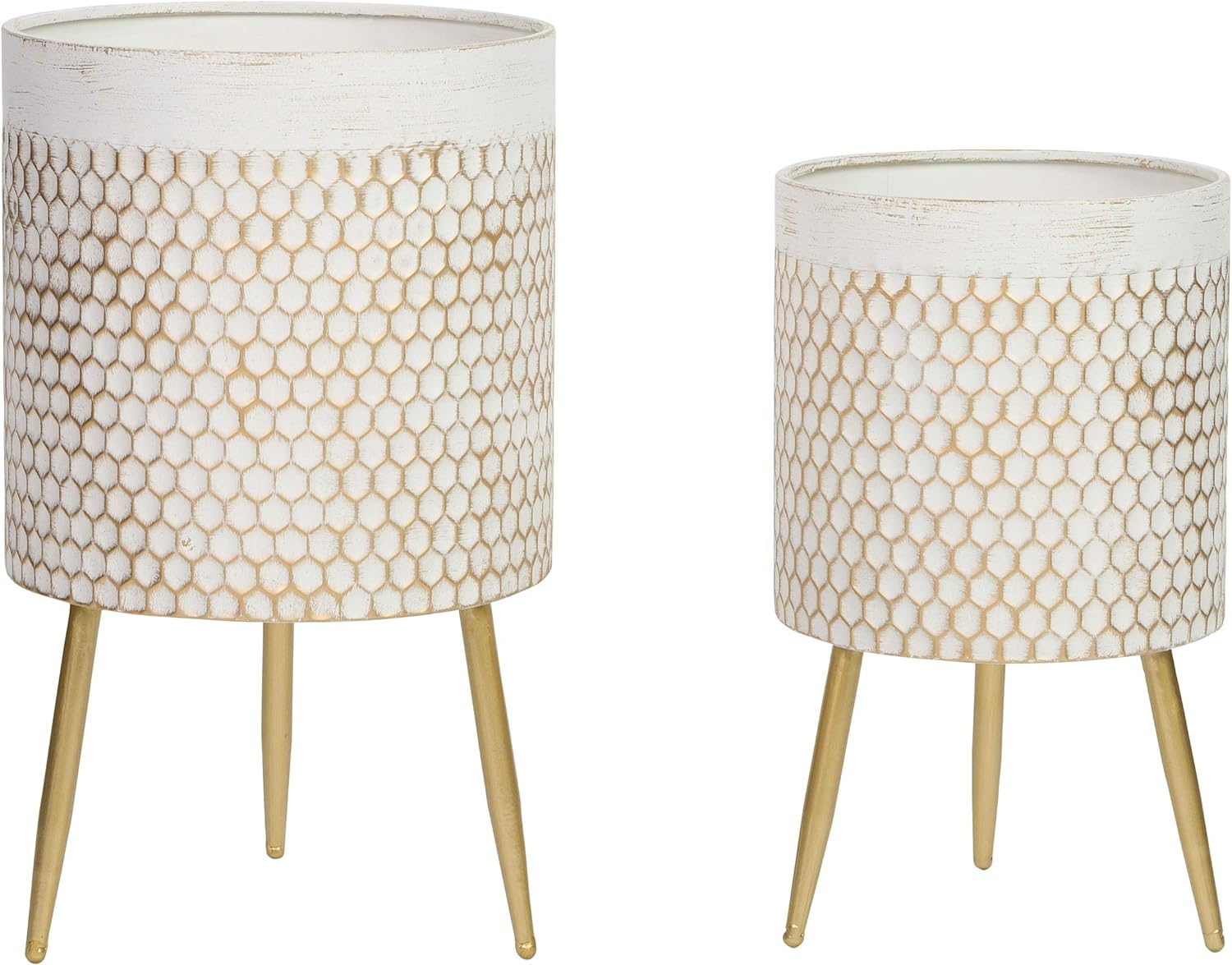 Modern Planters (Set of 2) Gold  Mid-Century Round Metal