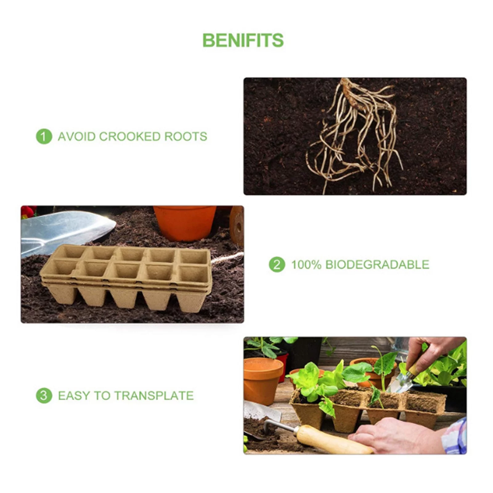 Fridja Gardening And Planting 10-hole Paper Tray Seedling Cup Plant Label 12PCS Set