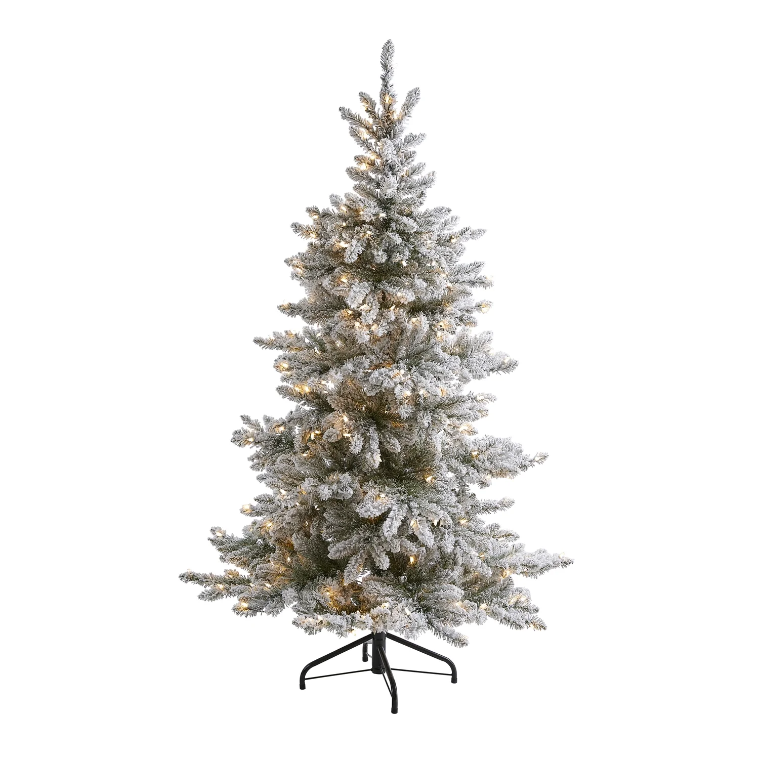 Nearly Natural 7’ Pre-Lit Flocked West Virginia Spruce Artificial Christmas Tree, Clear LED Lights