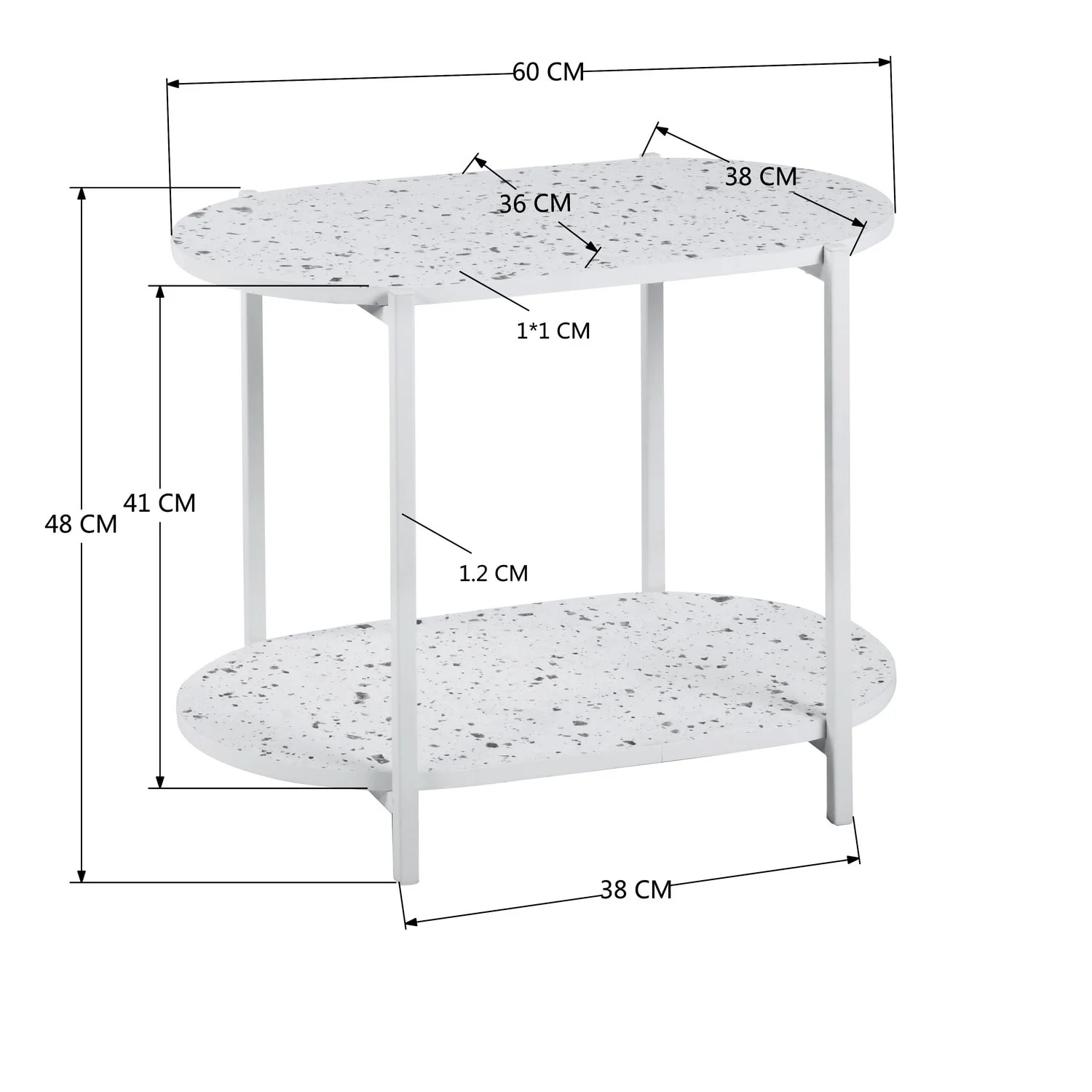 2-Tiers Oval Nightstand, Modern Marble Color Small Table Coffee Tea Sofa Table for Living Room Indoor Balcony