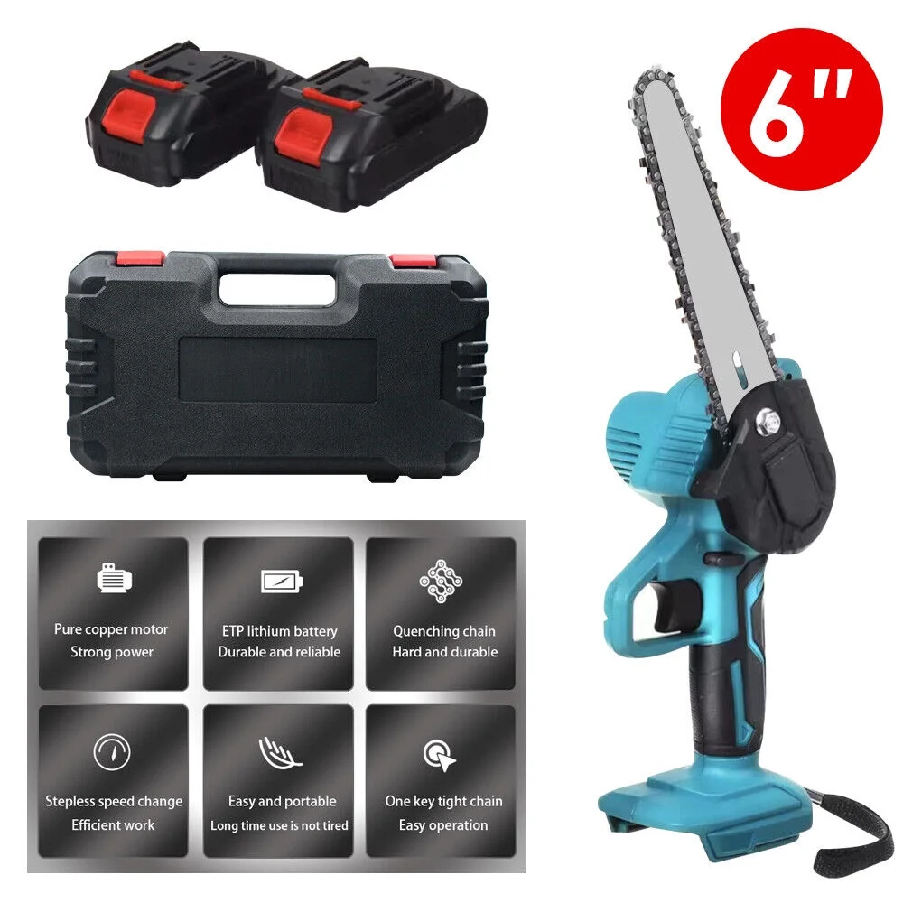 Onemayship Compact Chainsaw - Cordless 6-Inch Saw with Carrying Case - Ideal for Wood Cutting & DIY Projects