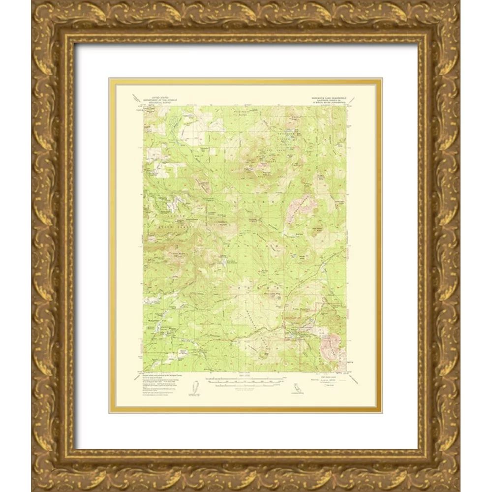 USGS 15x18 Gold Ornate Wood Framed with Double Matting Museum Art Print Titled - Manzanita Lake California Quad - USGS 1954