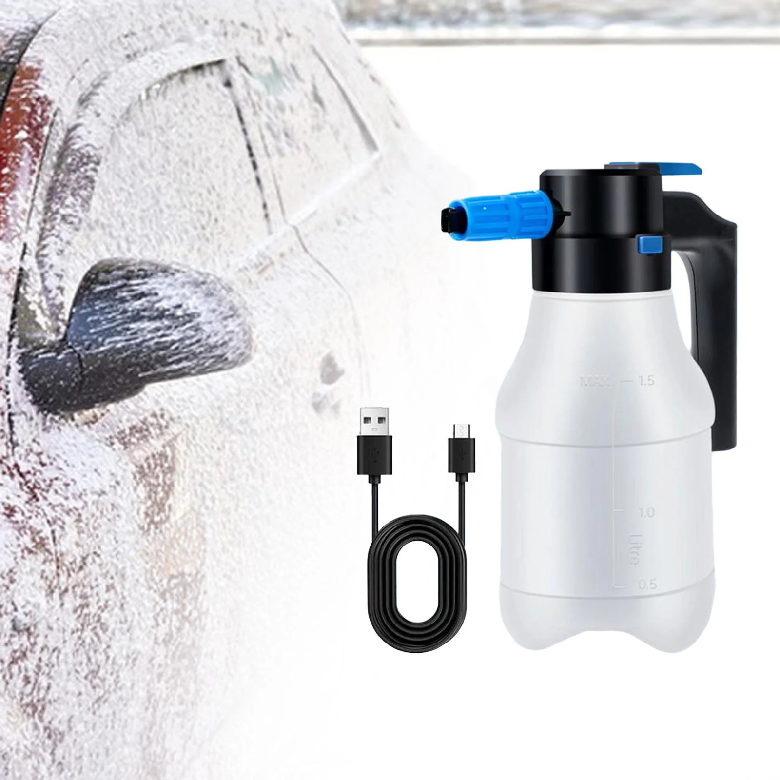 Colaxi 1.5L Electric Pressurized Foam Sprayer USB Rechargeable Sprayer Watering Can Pump Foam Sprayer for Car Detailing Washing