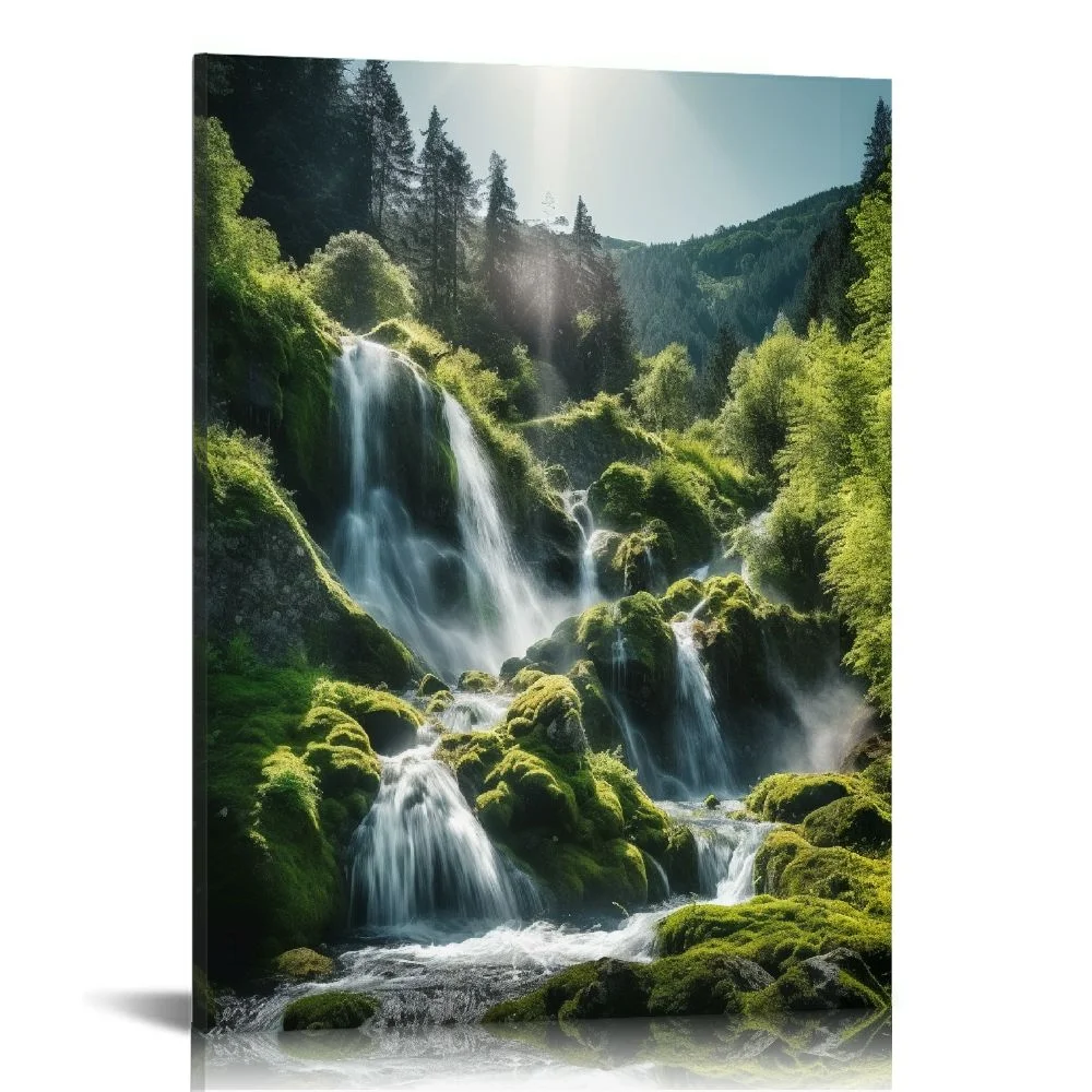 COMIO  Lower Yellowstone Falls, Yellowstone Canvas Wall Art Print, Waterfall Home Decor Artwork