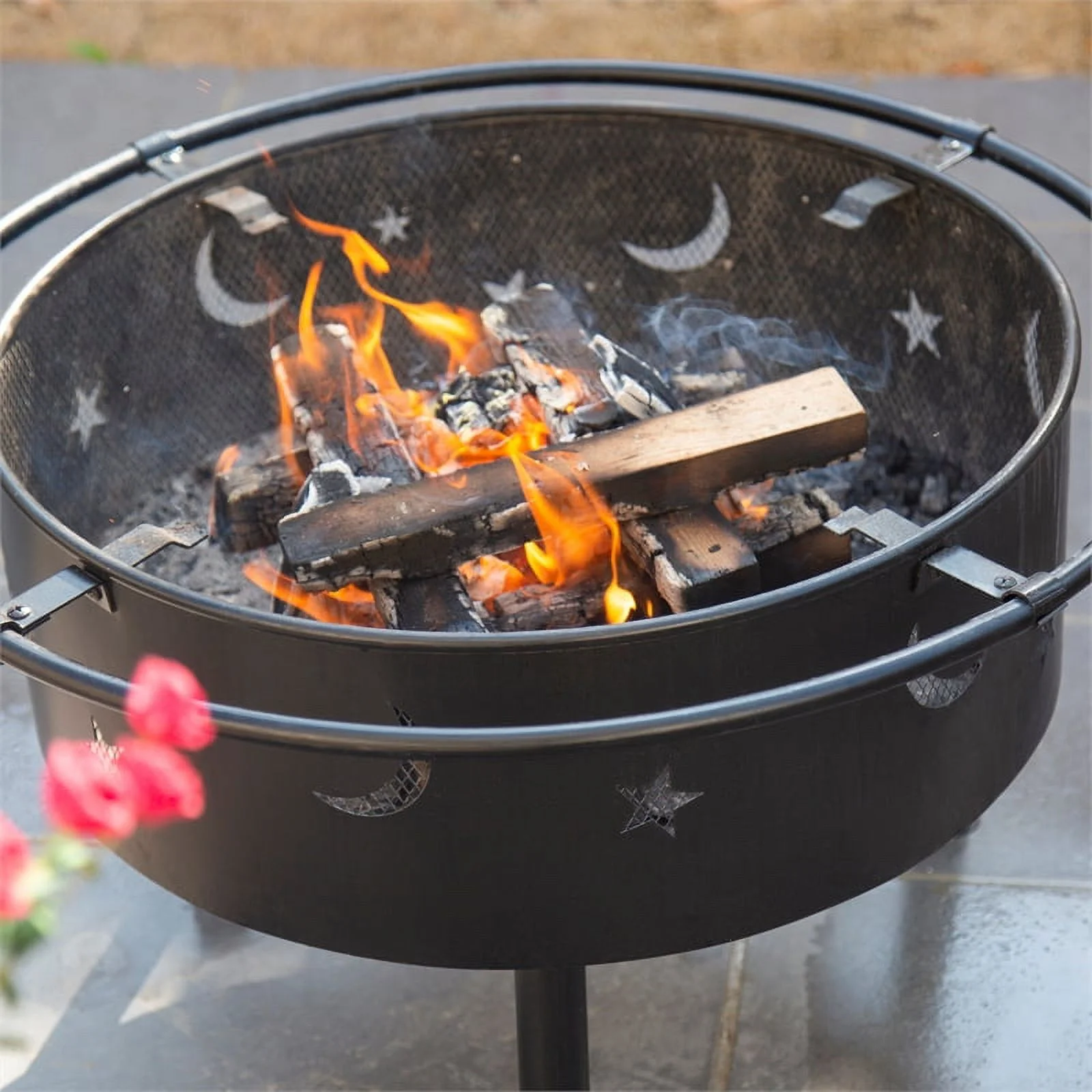 Hampton Star and Moon Steel Wood Burning Fire Pit in Black