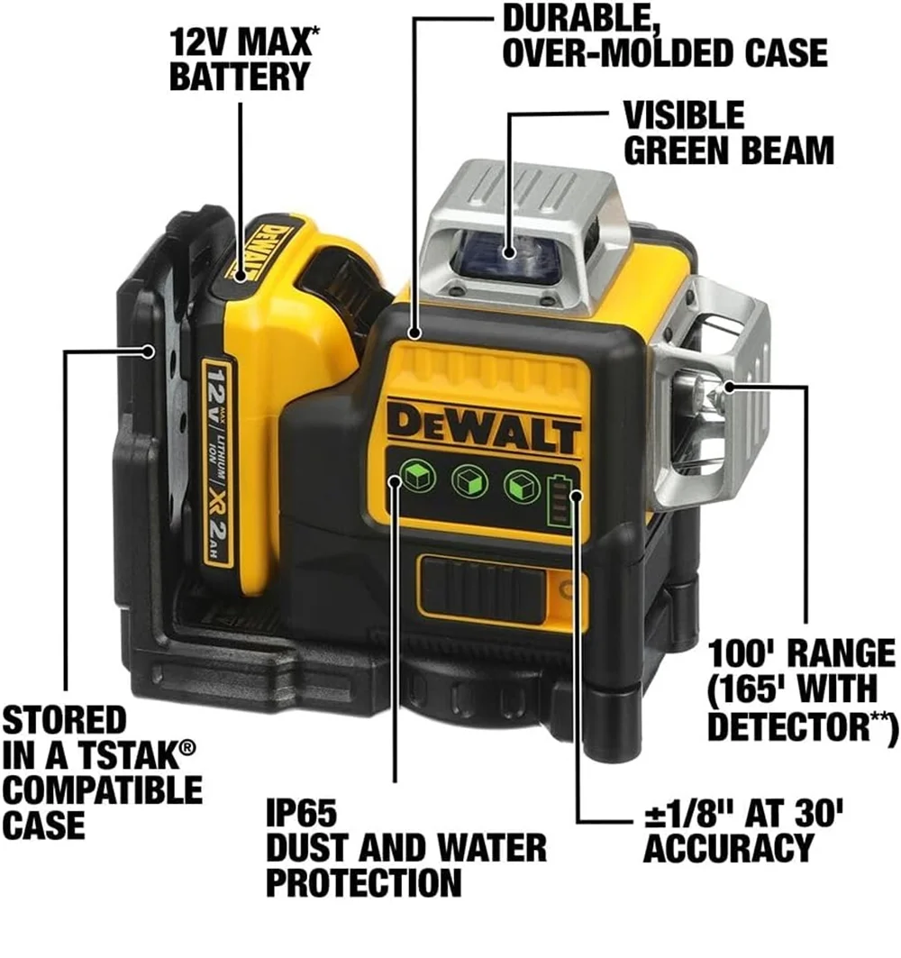DeWalt DW089LG 12V MAX 3 x 360 Green Line Laser (Bare Tool)