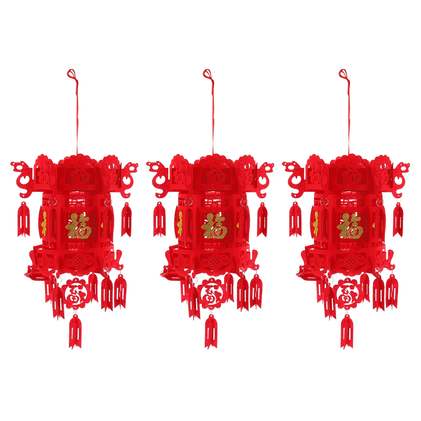 NUOLUX 3Pcs Chinese Festival Lanterns Chinese New Year Decoration Non-woven Lantern