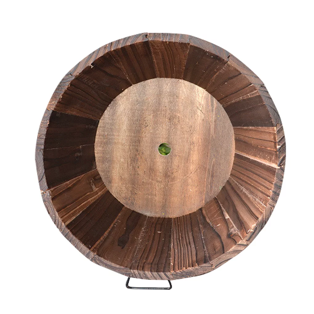 Booyoo Wooden Barrel Flower Pot Flat Edge Garden Decor Succulent Plants Flower Barrels Decorations, Medium