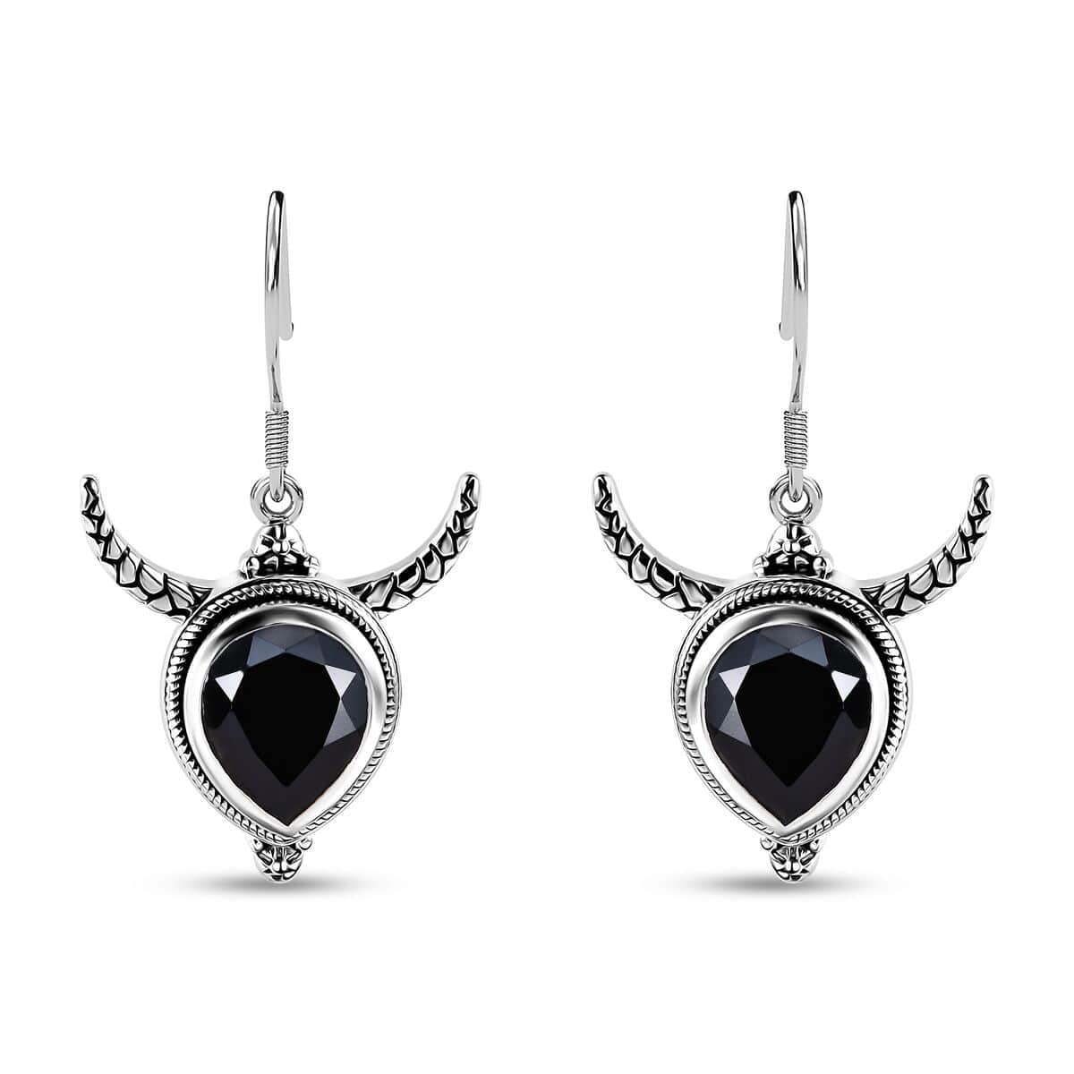 Shop LC Artisan Crafted Black Spinel Pear 925 Sterling Silver Bull Head Dangle Drop Earrings for Women Jewelry Ct 8.2 Birthday Gifts