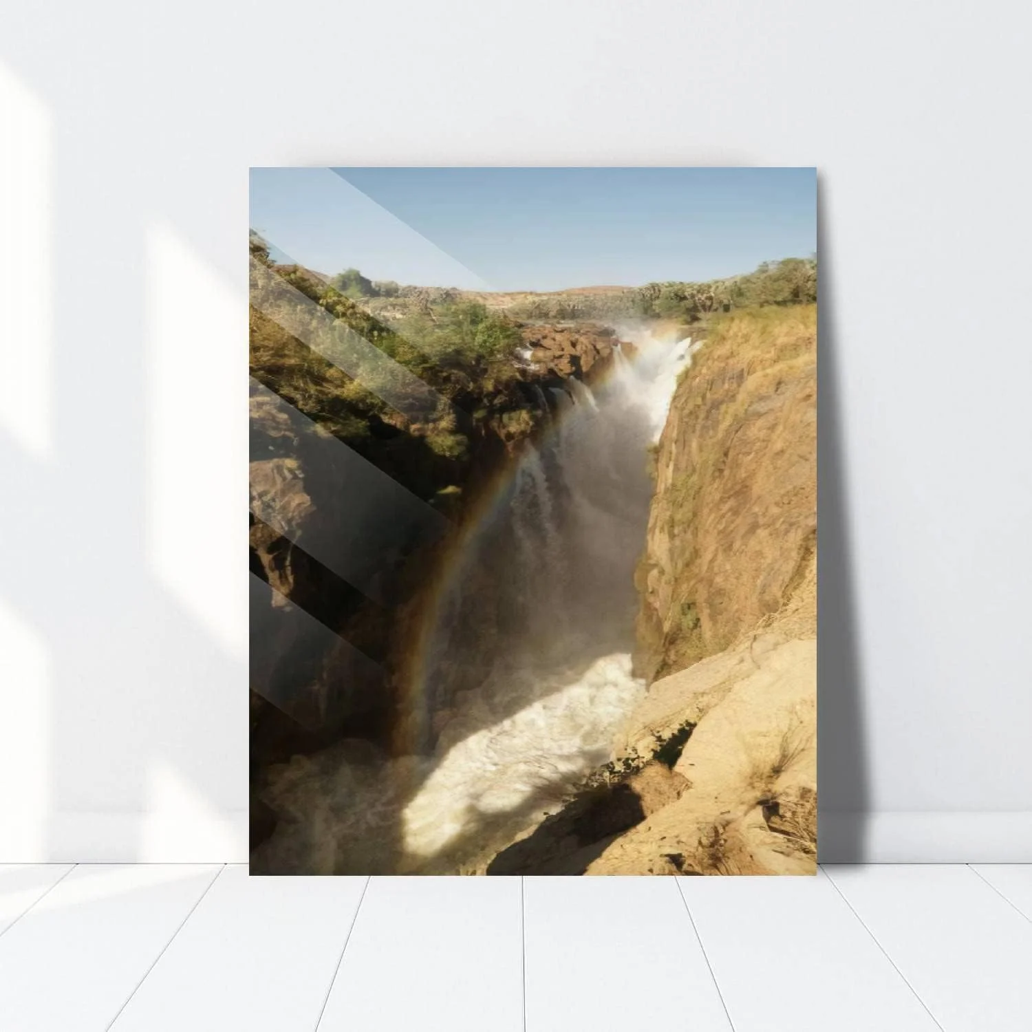 HelloGlass Tempered Glass Wall Art Decor Epupa Falls Waterfall with Baobab trees at the border of Namibia and Prints On Glass Paingting Modern Artworks For Living Room Bedroom Office 12x8inch