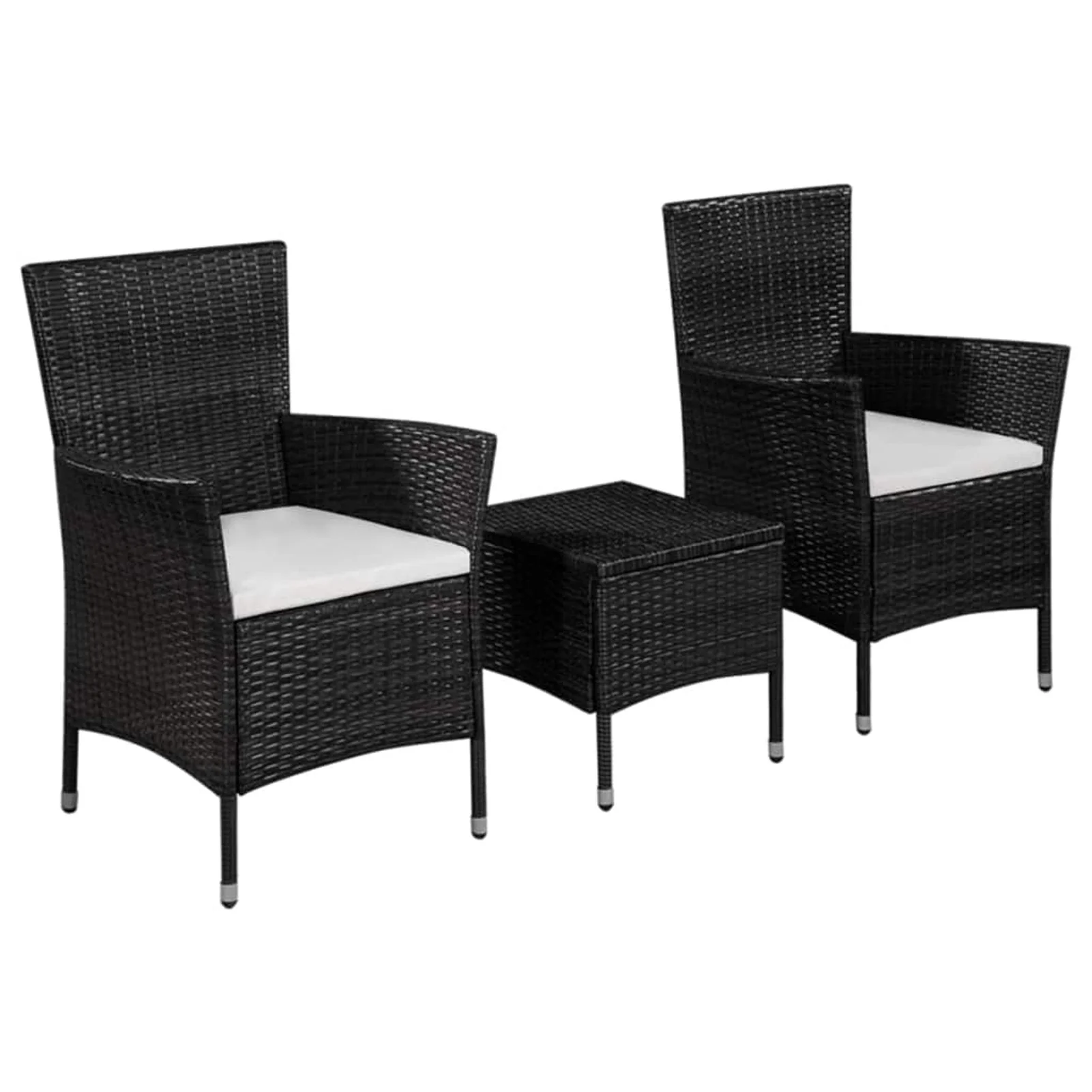 Anself 3 Piece Bistro Set Coffee Table and 2 Chairs with Cushion Black Poly Rattan Outdoor Dining Set for Bar, Pub, Garden, Backyard, Patio, Outdoor Furniture