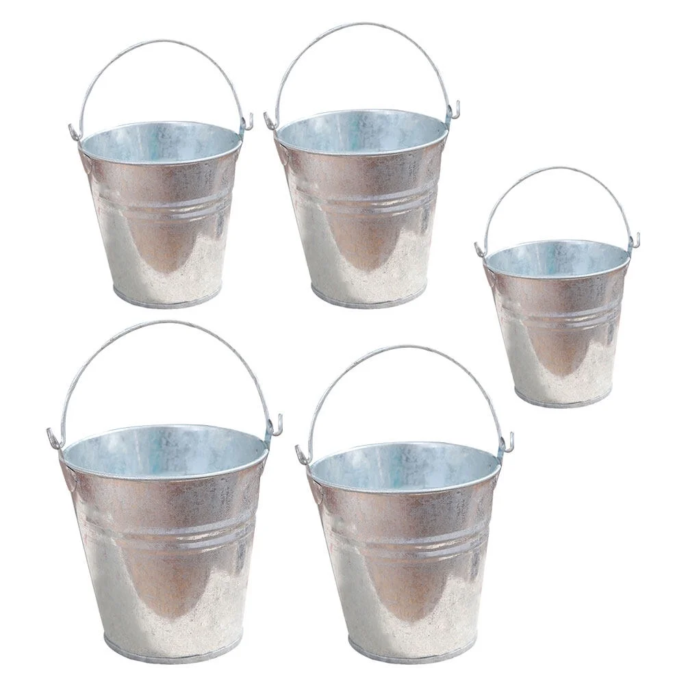 5 Pcs Small Indoor Plants House Accessories for Home Flower Pot Decorative Mini Bucket Tin Decorations Metal